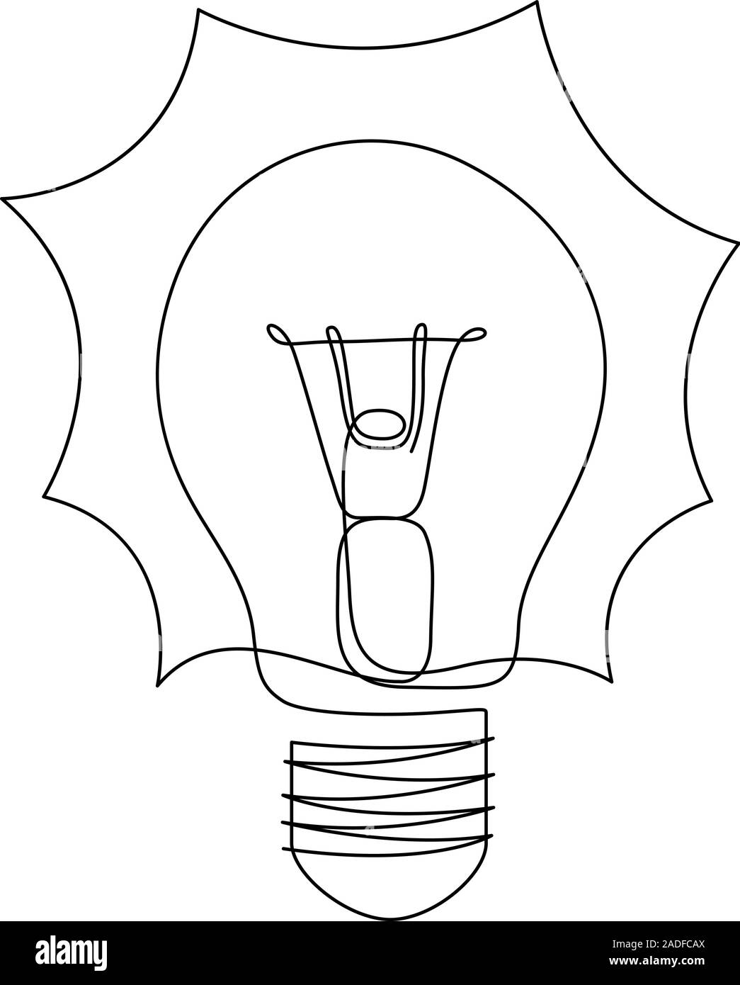 Una linea di disegno della lampadina luce di idea di simbolo. Linea continua di stile. Vettore Illustrazione Vettoriale