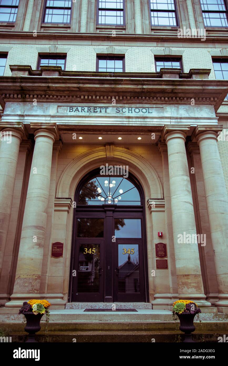 Barrett appartamenti nel punto di riferimento storico a sud di alta scuola, villaggio tedesco di quartiere, Columbus, Ohio, Stati Uniti d'America Foto Stock