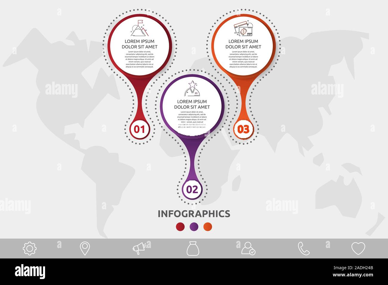 Template vettoriale cerchio infographics. Il concetto di business con 3 opzioni e parti di ricambio. Tre passaggi per il contenuto, del diagramma di flusso, timeline, livelli Illustrazione Vettoriale