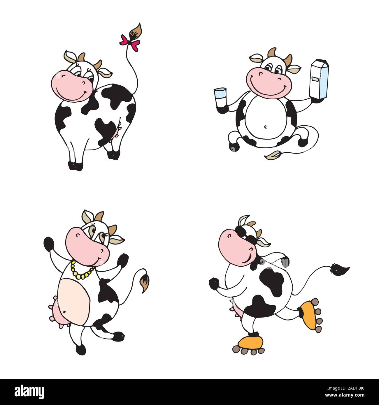 Cartoon vacche,animale o avatar mascotte,isolati su sfondo bianco,illustrazione vettoriale Illustrazione Vettoriale