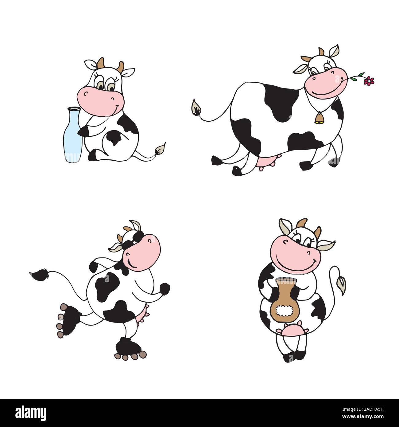 Cartoon vacche,animale o avatar mascotte,isolati su sfondo bianco,illustrazione vettoriale Illustrazione Vettoriale