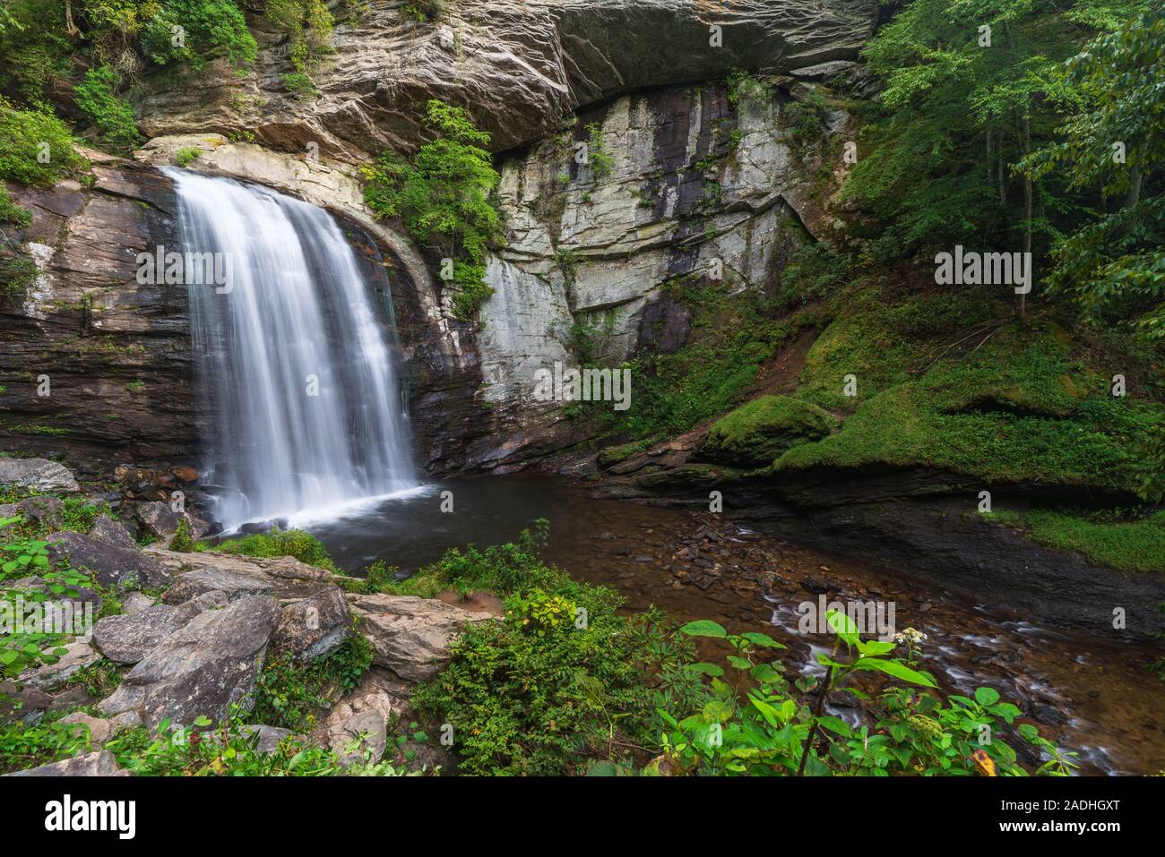 Alla ricerca di vetro cade nella foresta nazionale di Pisgah, nei pressi di Asheville, Carolina del Nord Foto Stock