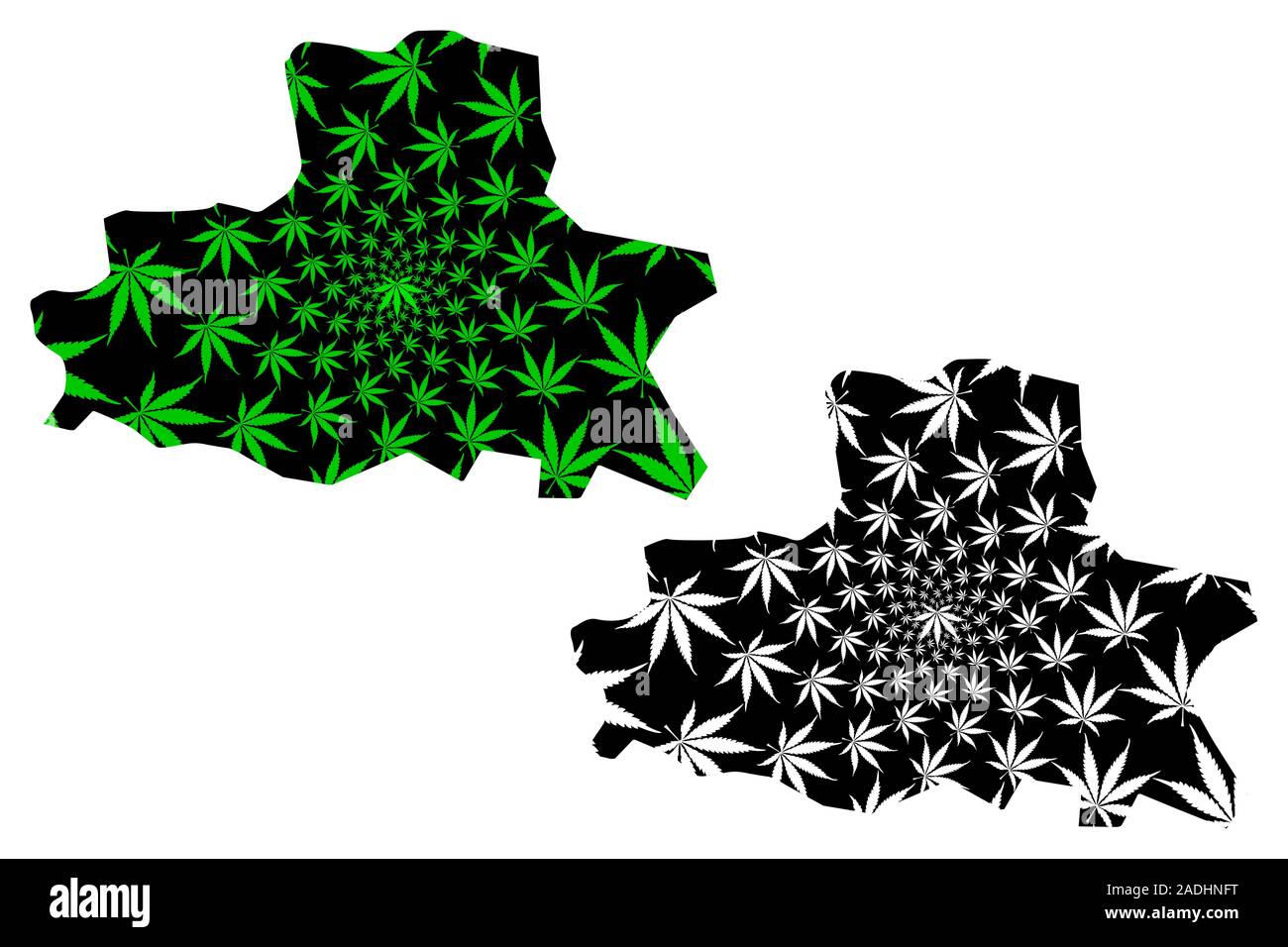 Samarcanda regione (Repubblica di Uzbekistan, regioni di Uzbekistan) mappa è progettato Cannabis leaf verde e nero, Samarcanda mappa fatta di marijuana (marih Illustrazione Vettoriale