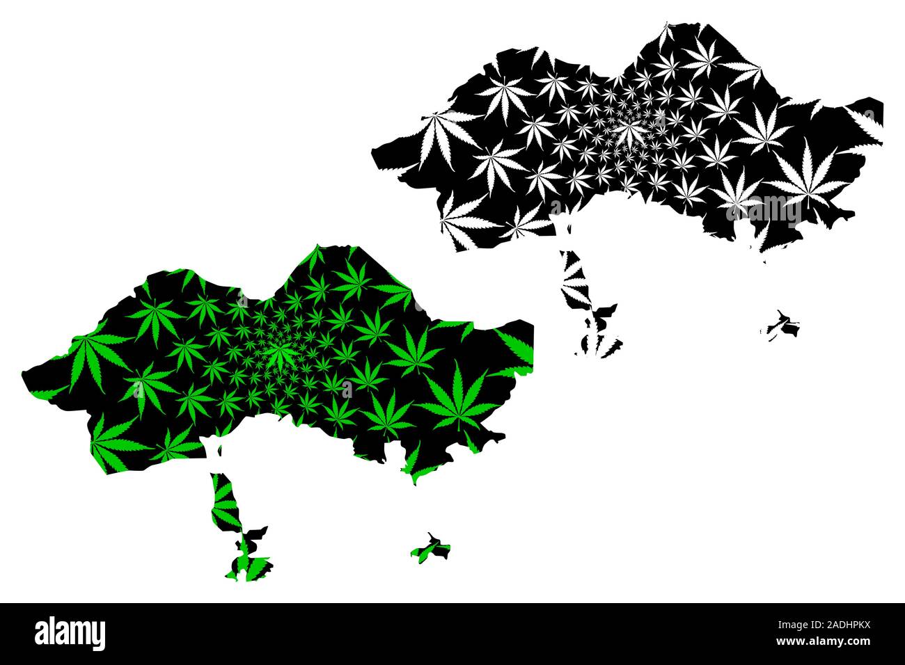 Regione di Fergana (Repubblica di Uzbekistan, regioni di Uzbekistan) mappa è progettato Cannabis leaf verde e nero, Fergana mappa fatta di marijuana (marihuana Illustrazione Vettoriale