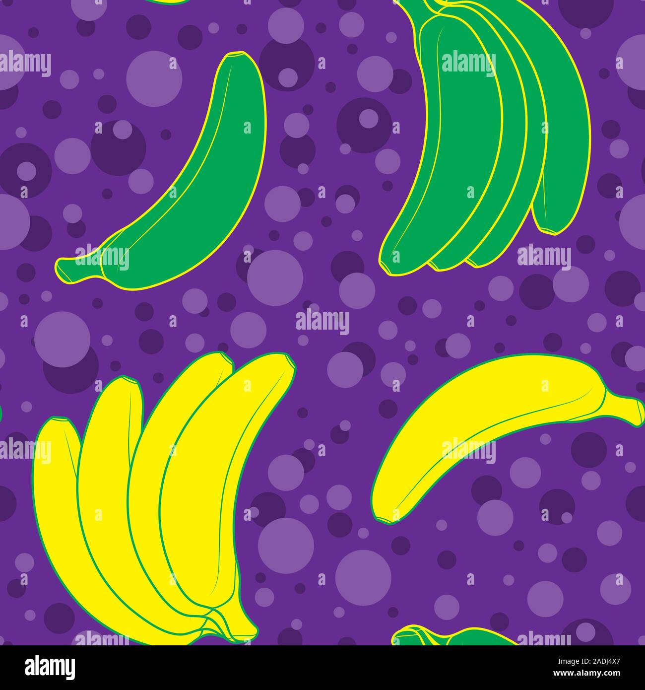 Sfondo senza giunture di frutta le banane in colori luminosi. Immagine vettoriale. Illustrazione Vettoriale