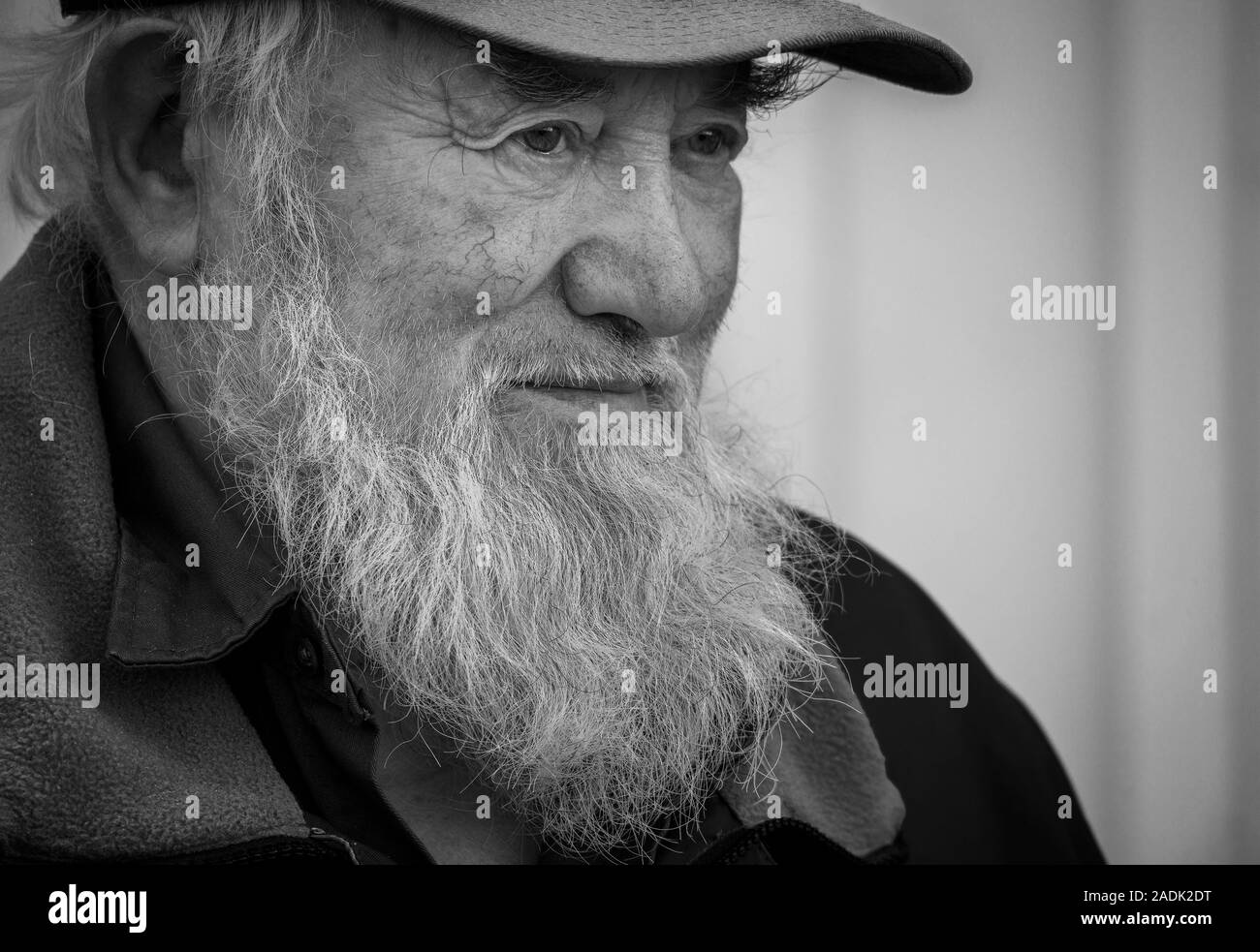 Ritratto di un senior islandese con barba, Westfjords, Islanda Foto Stock