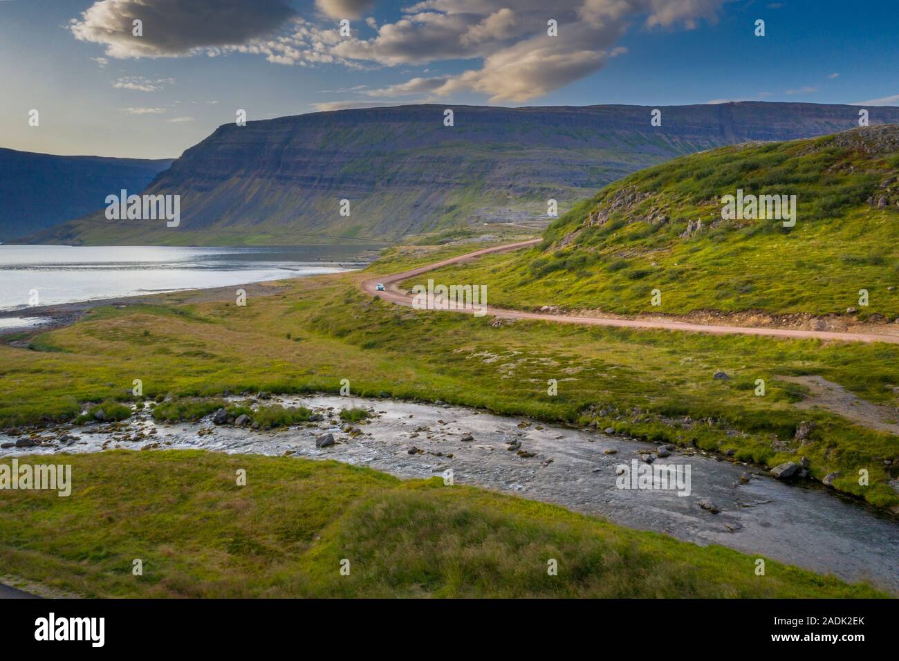 Area Dynjandi, cascate Dynjandi, Westfjords, Islanda Foto Stock