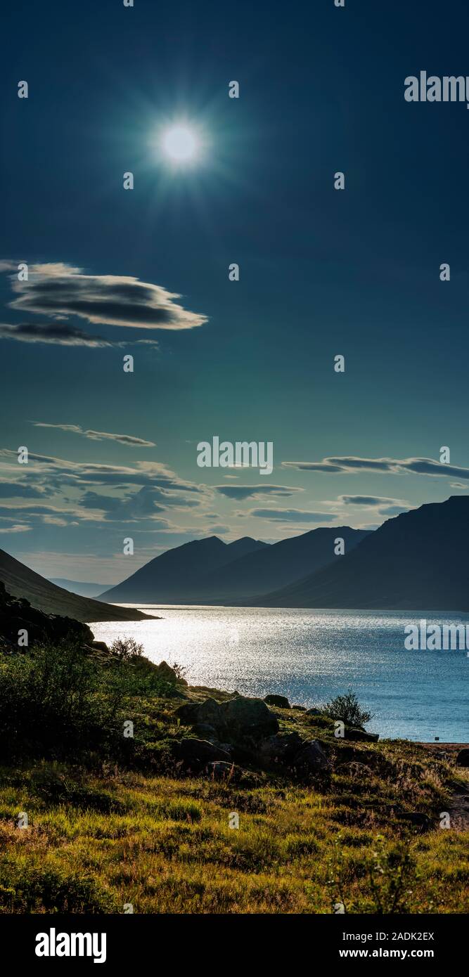 Area Dynjandi, cascate Dynjandi, Westfjords, Islanda Foto Stock