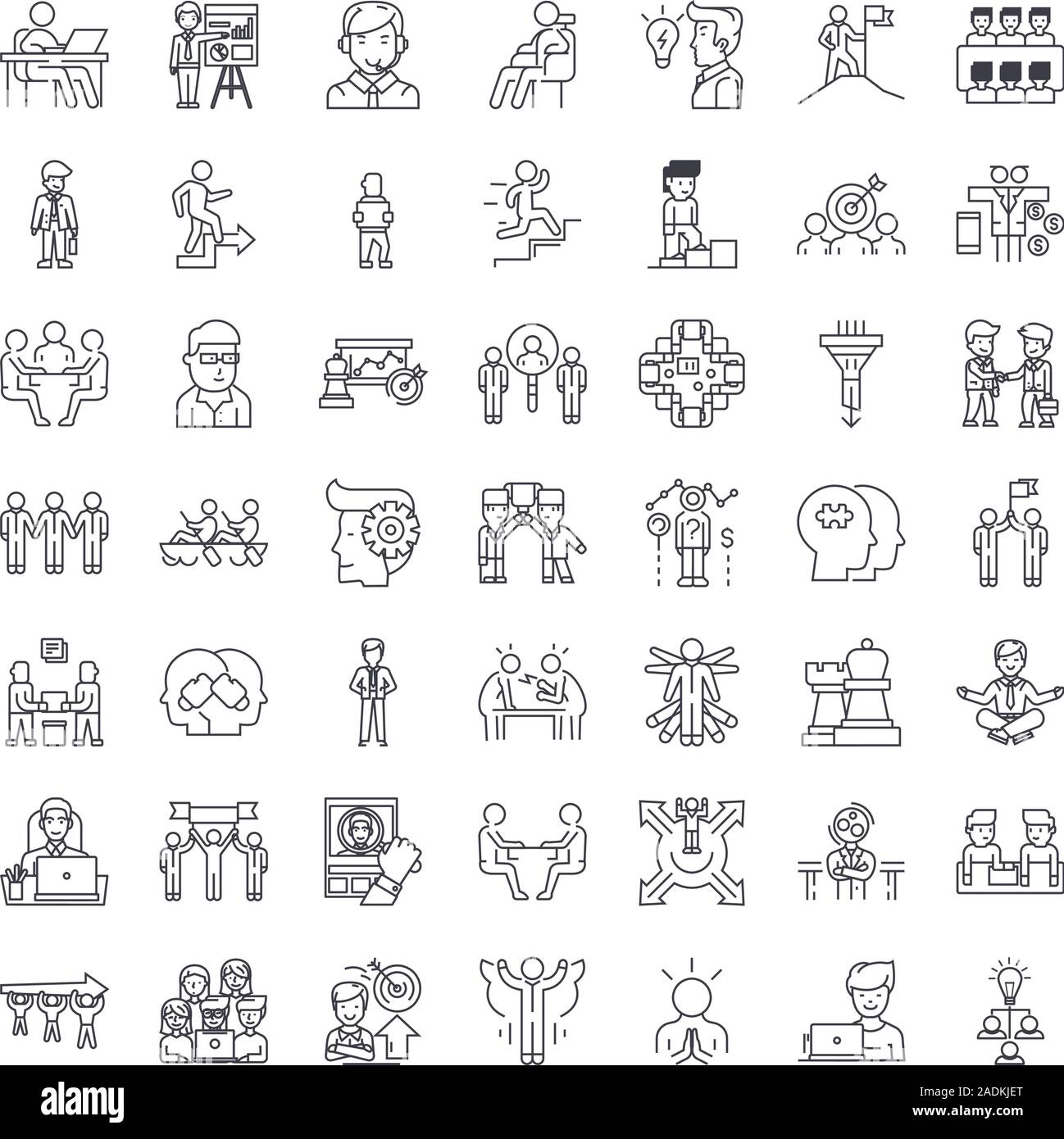 Gestione linea proccess icone, segni, simboli vettoriali, illustrazione lineare impostato Illustrazione Vettoriale