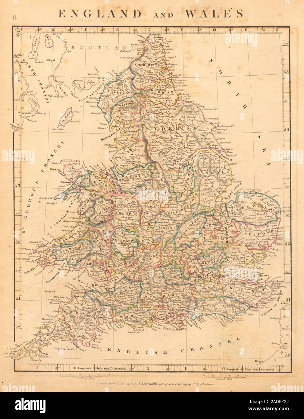 Inghilterra e Galles. Contee Offa's Dyke Adriana Picts/parete". ARROWSMITH 1828 mappa Foto Stock