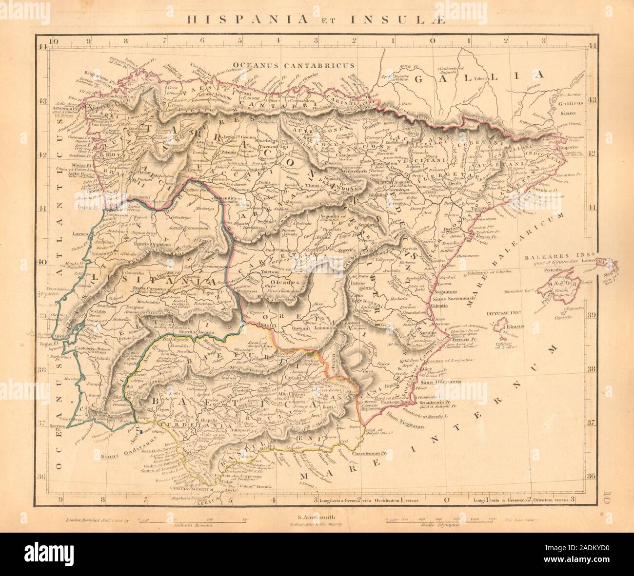 Antico romano Iberia. Hispania & insulae. Spagna Portogallo. ARROWSMITH 1828 mappa Foto Stock