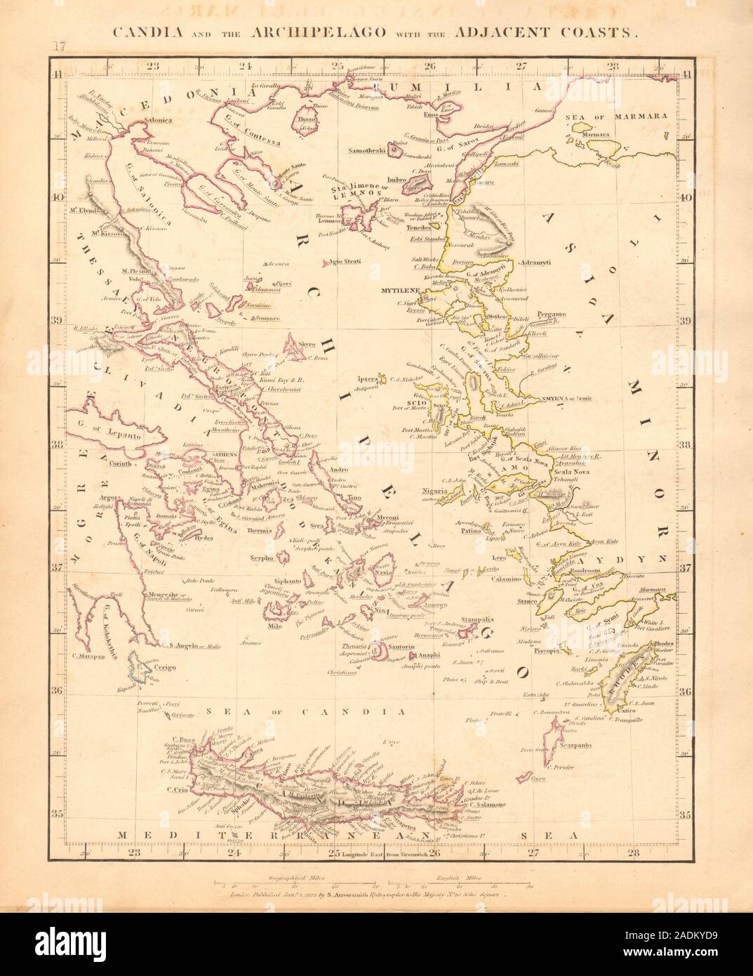 Isole dell' Egeo. Creta Cicladi Dodecanneso Sporadi. La Grecia. ARROWSMITH 1828 mappa Foto Stock