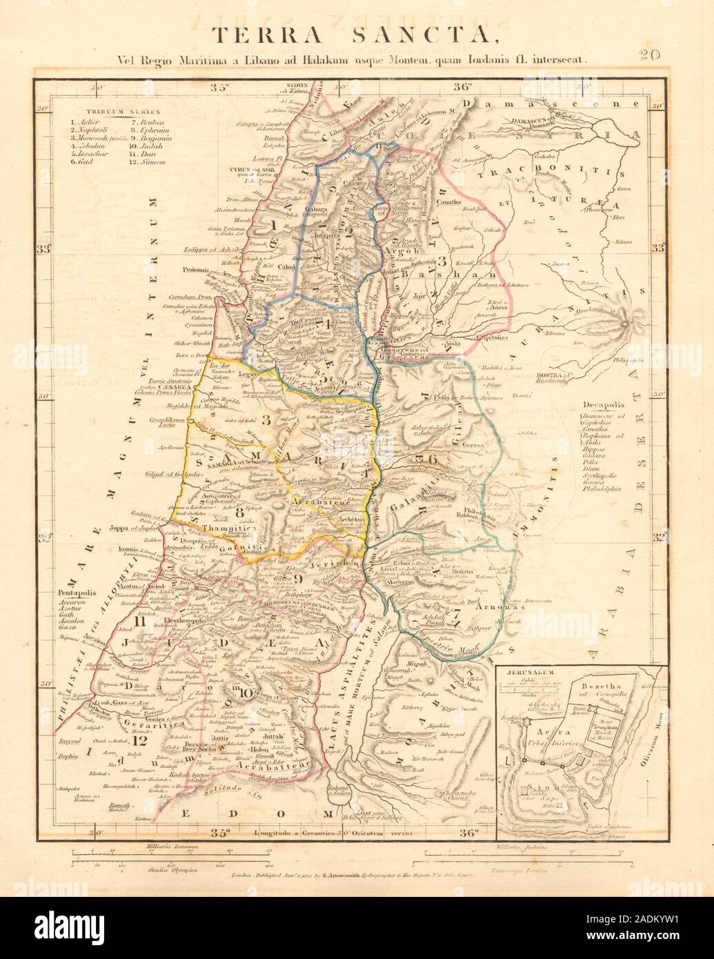 Antica Palestina. Terra Sancta. Terra Santa. Dodici tribù di Israele  ARROWSMITH 1828 mappa Foto stock - Alamy