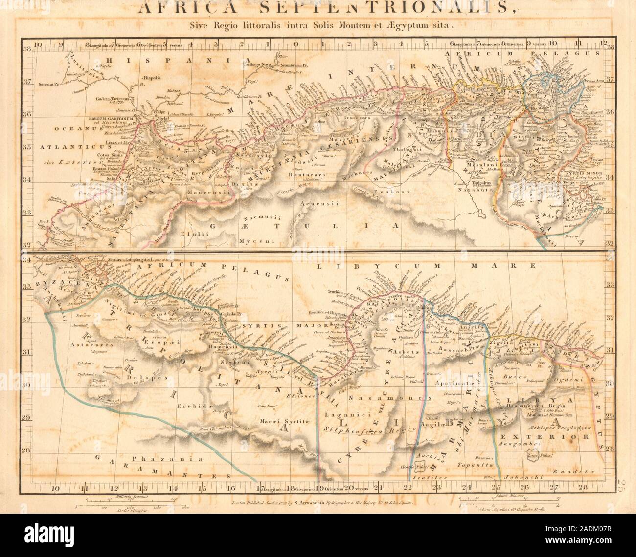 Antico NORD AFRICA Septentrionalis. Mauritania Tripolitana ARROWSMITH 1828 mappa Foto Stock
