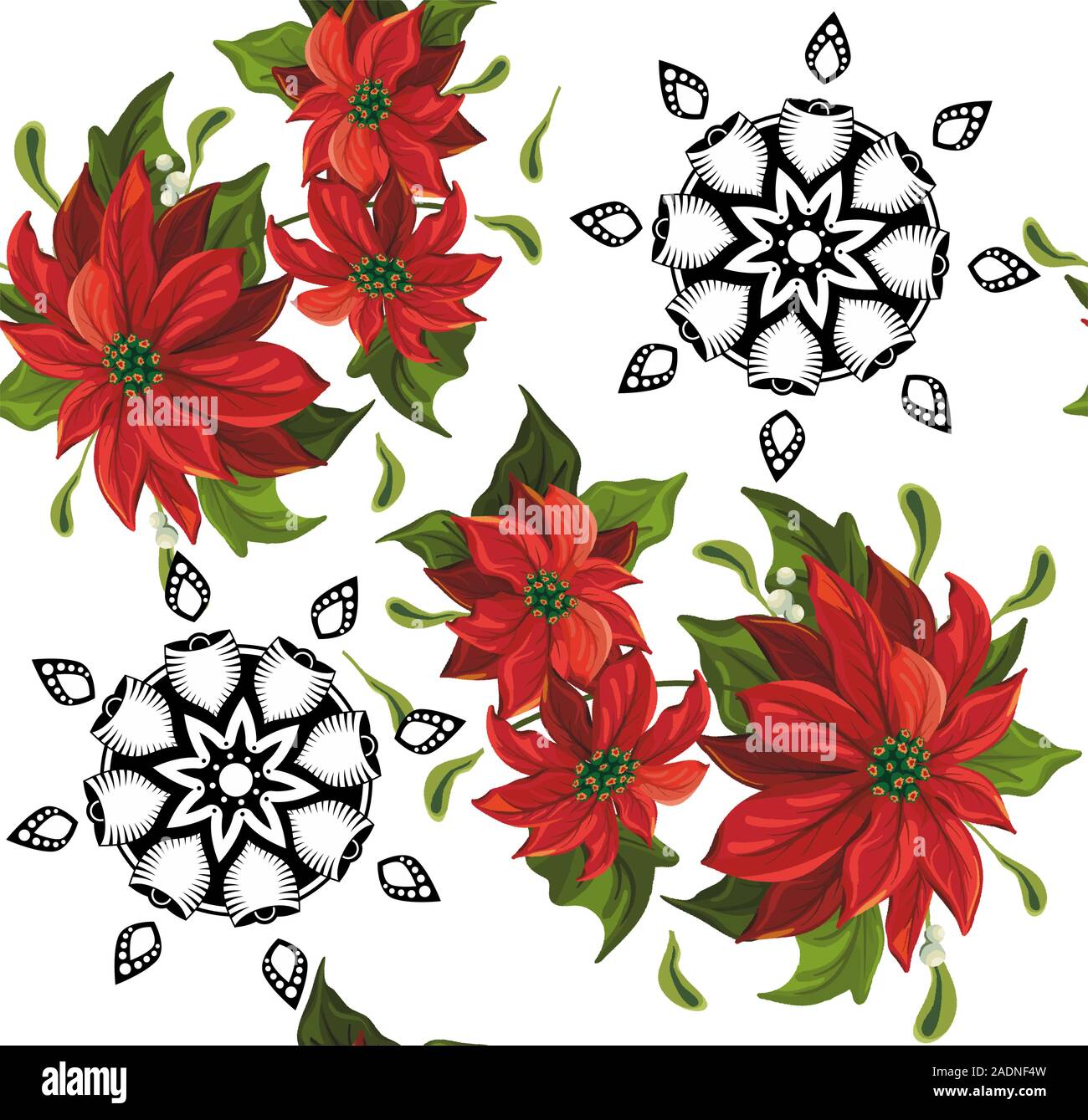 Fiori di colore rosso modello con geometr forme. Carino floral background senza giunture. - Vettore Illustrazione Vettoriale