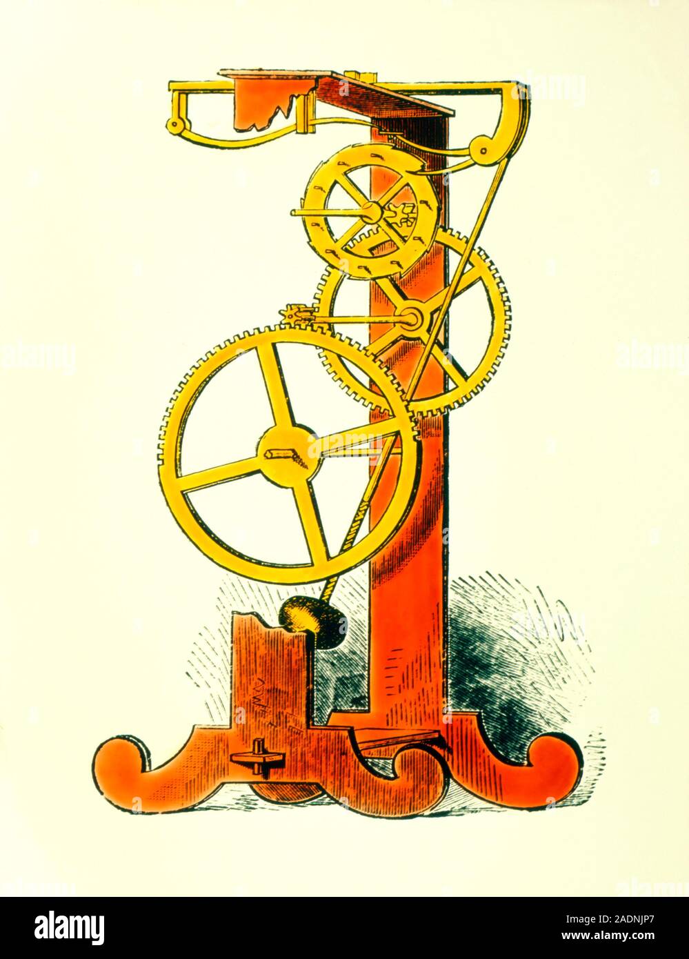 Galileo orologio a pendolo. Incisione del primo orologio a pendolo,  progettato da Galileo (1564-1642). Questo diciannovesimo secolo incisione è  apparso nel Sir Ro Foto stock - Alamy