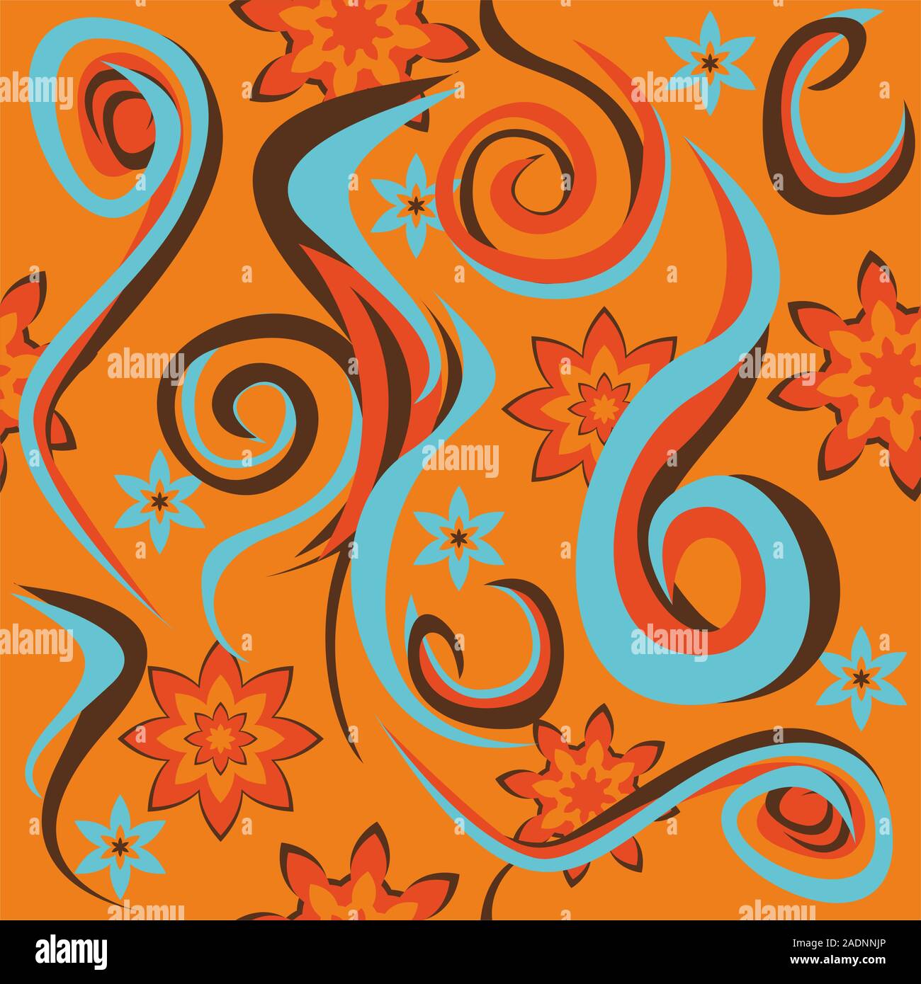 Abstract motivo a fiori e forme complesse isolato su sfondo arancione.spirale geometrica figure.ondulate. - Vettore Illustrazione Vettoriale