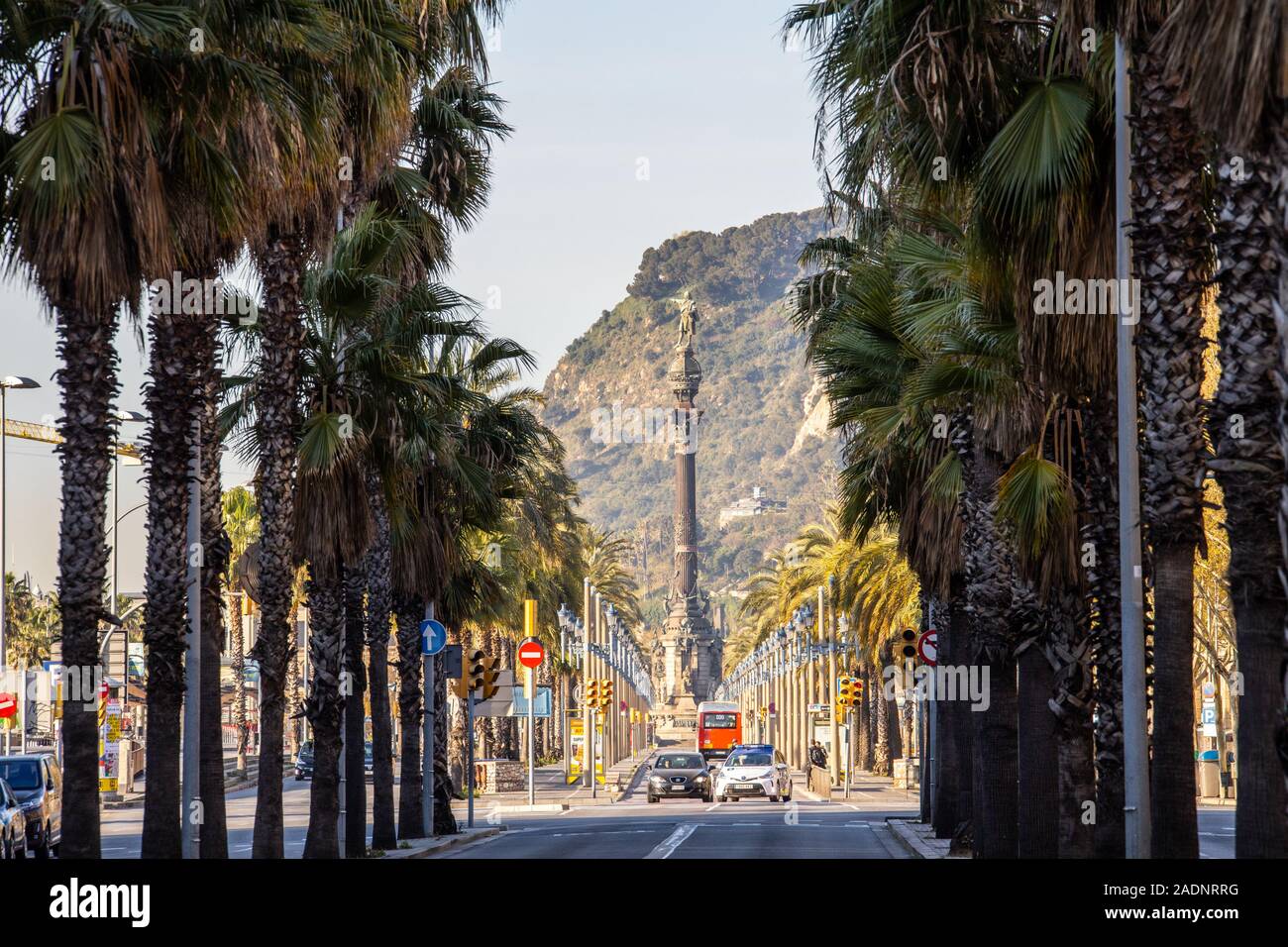 Il monumento di Colombo, Barcellona, Spagna Foto Stock