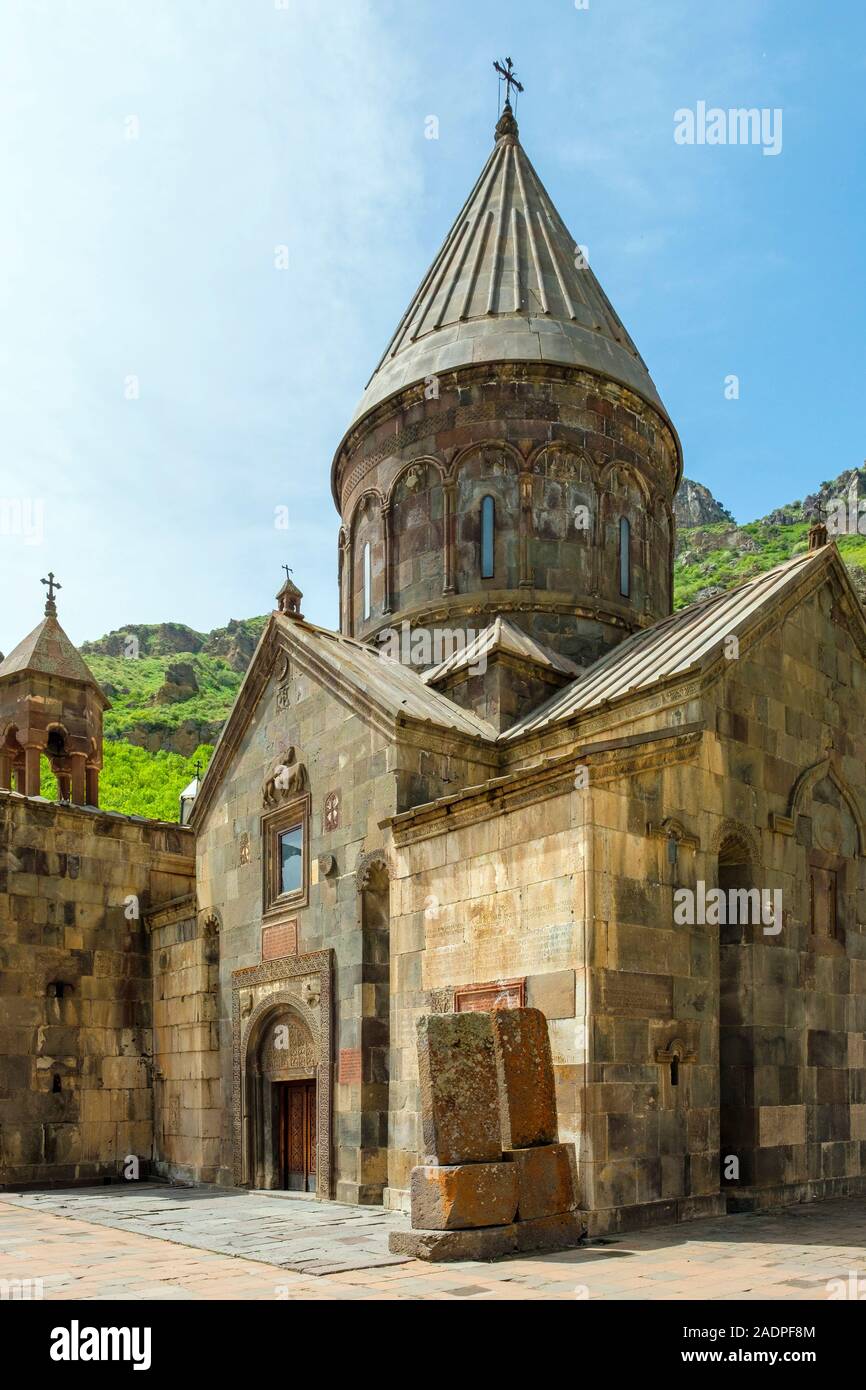 Monastero di Geghard (Geghardavank), il Sito Patrimonio Mondiale dell'UNESCO, provincia di Kotayk, Armenia. Foto Stock