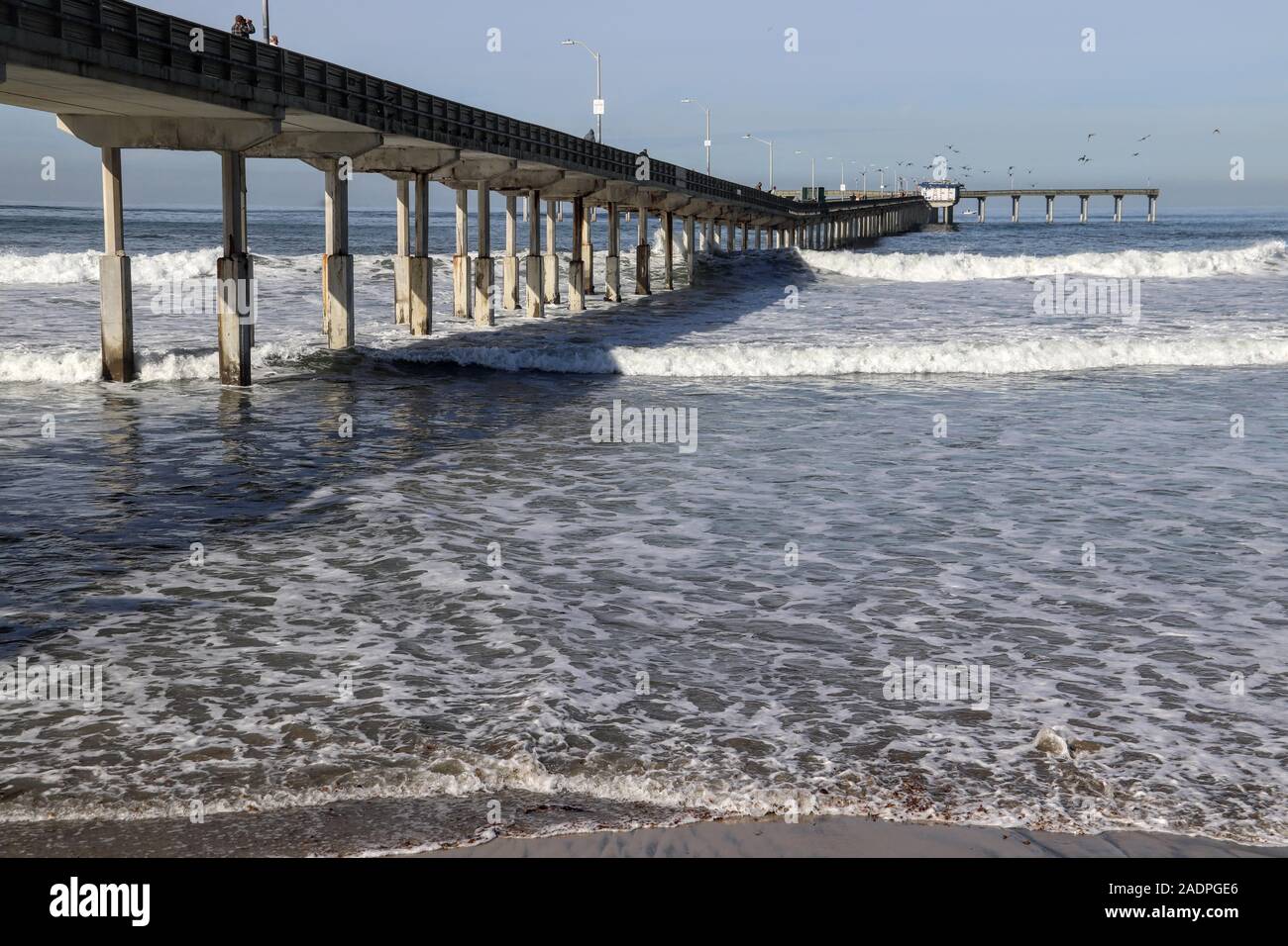 Alta Marea a Ocean Beach Pier Foto Stock