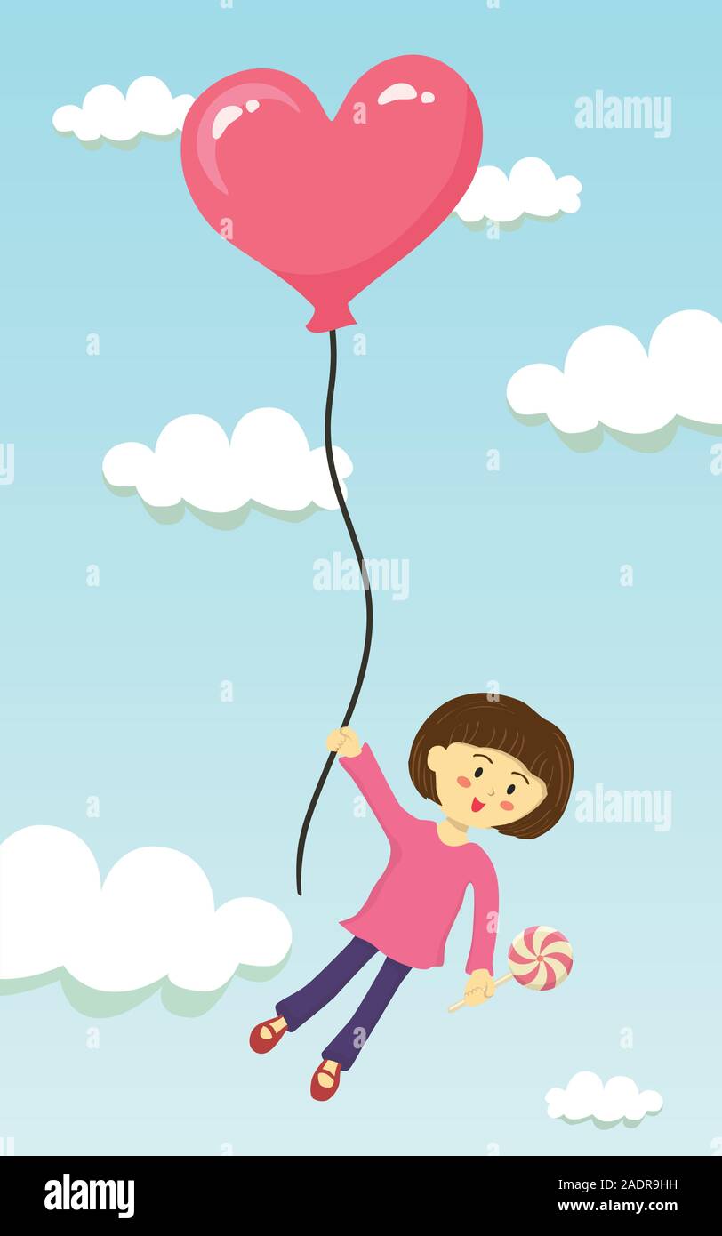 Ragazza volare con palloncino di cuore Immagine e Vettoriale - Alamy