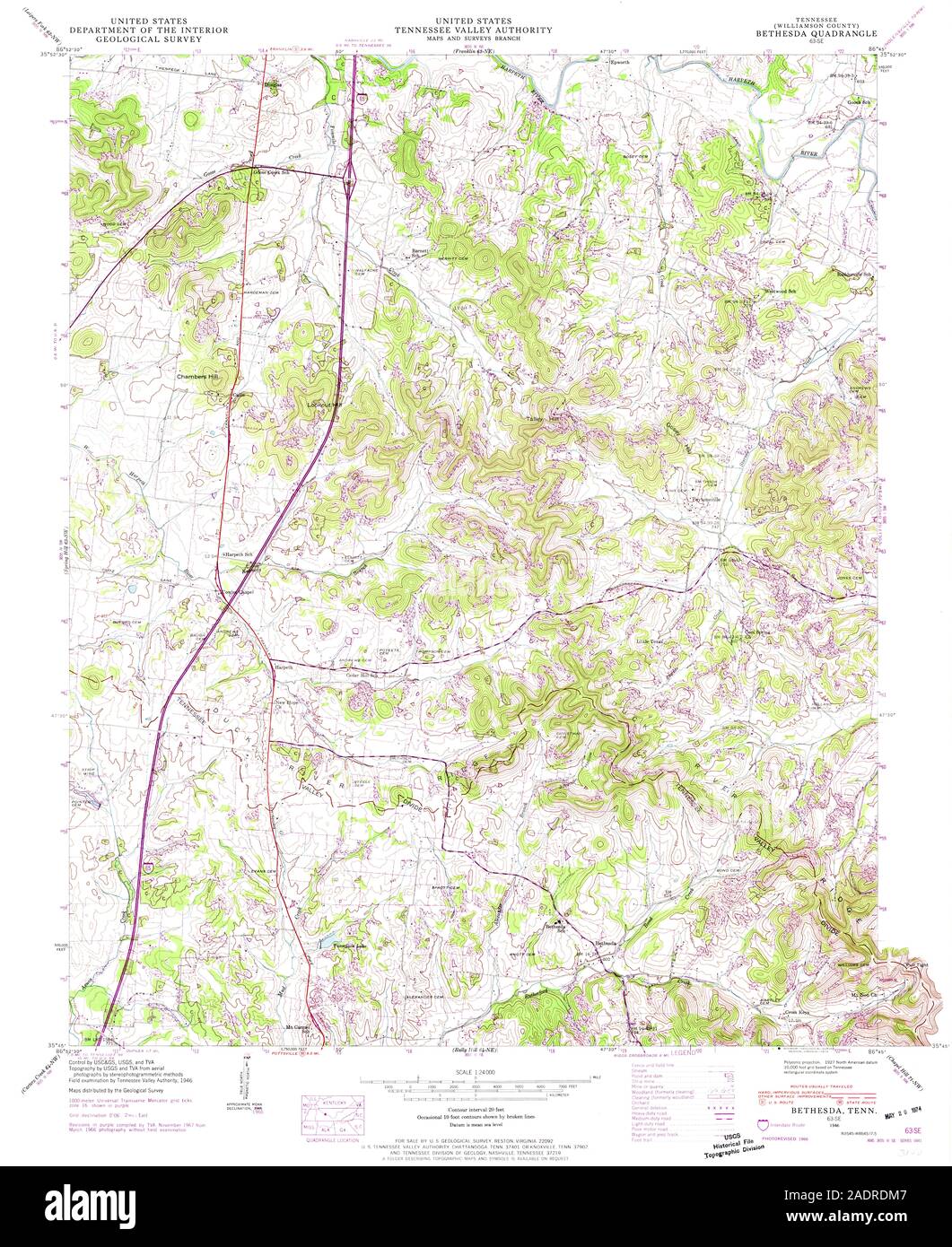 USGS TOPO Map Tennessee TN Bethesda 149415 1946 24000 Restauro Foto Stock