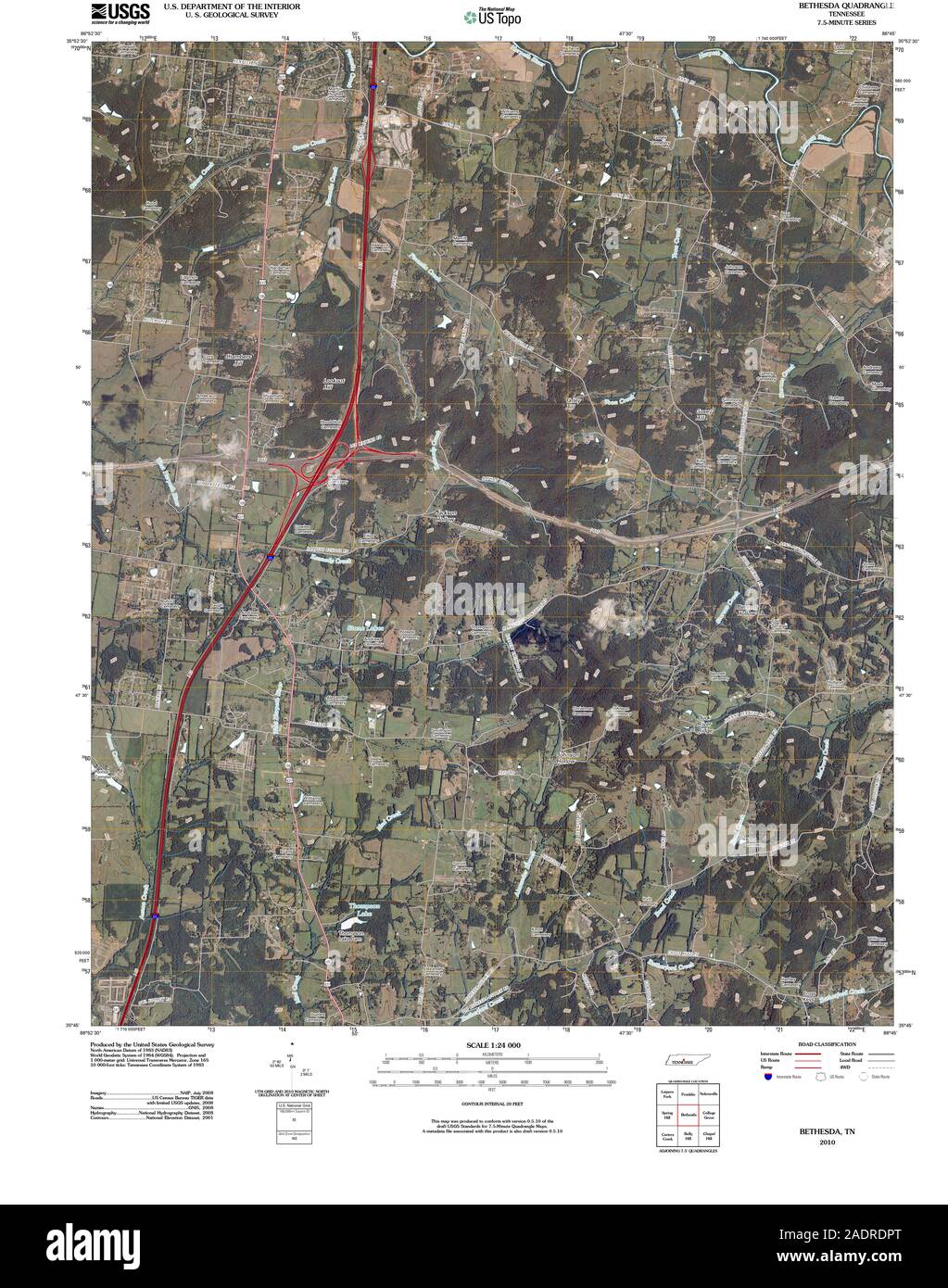 USGS TOPO Map Tennessee TN Bethesda 20100427 TM il restauro Foto Stock