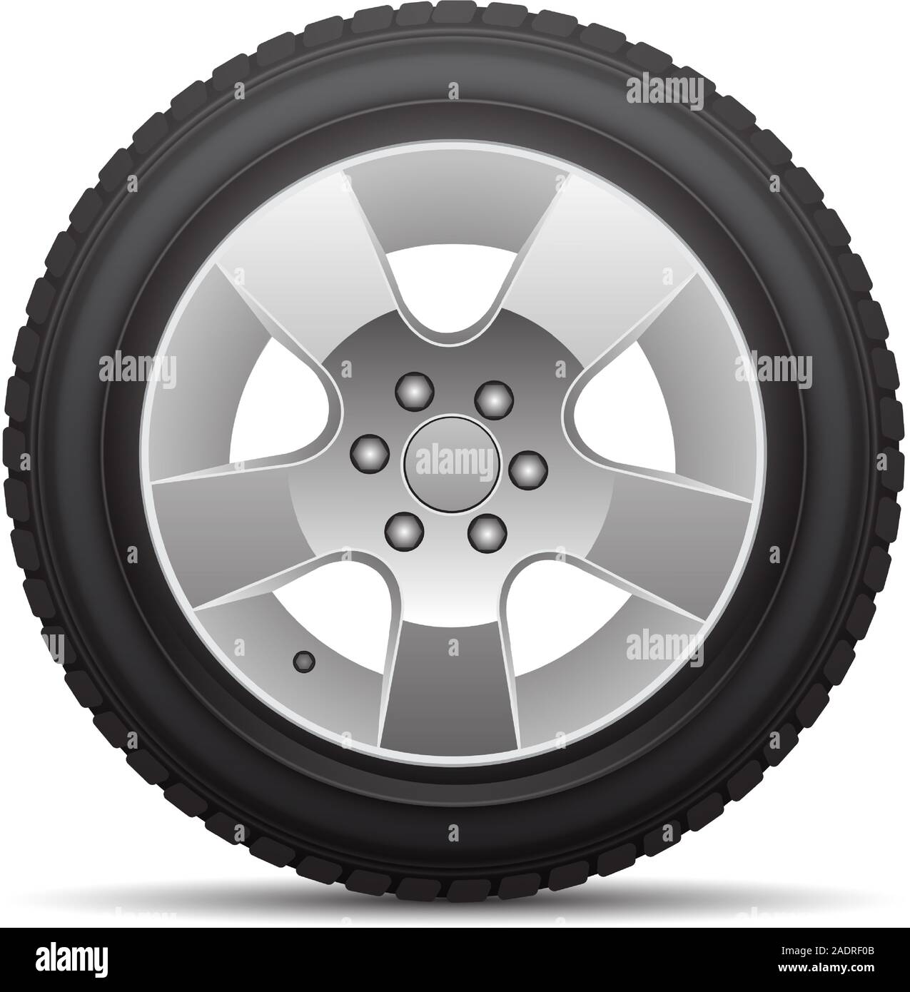 Auto radiale del pneumatico della ruota in lega di metallo su sfondo isolato illustrazione vettoriale. Illustrazione Vettoriale