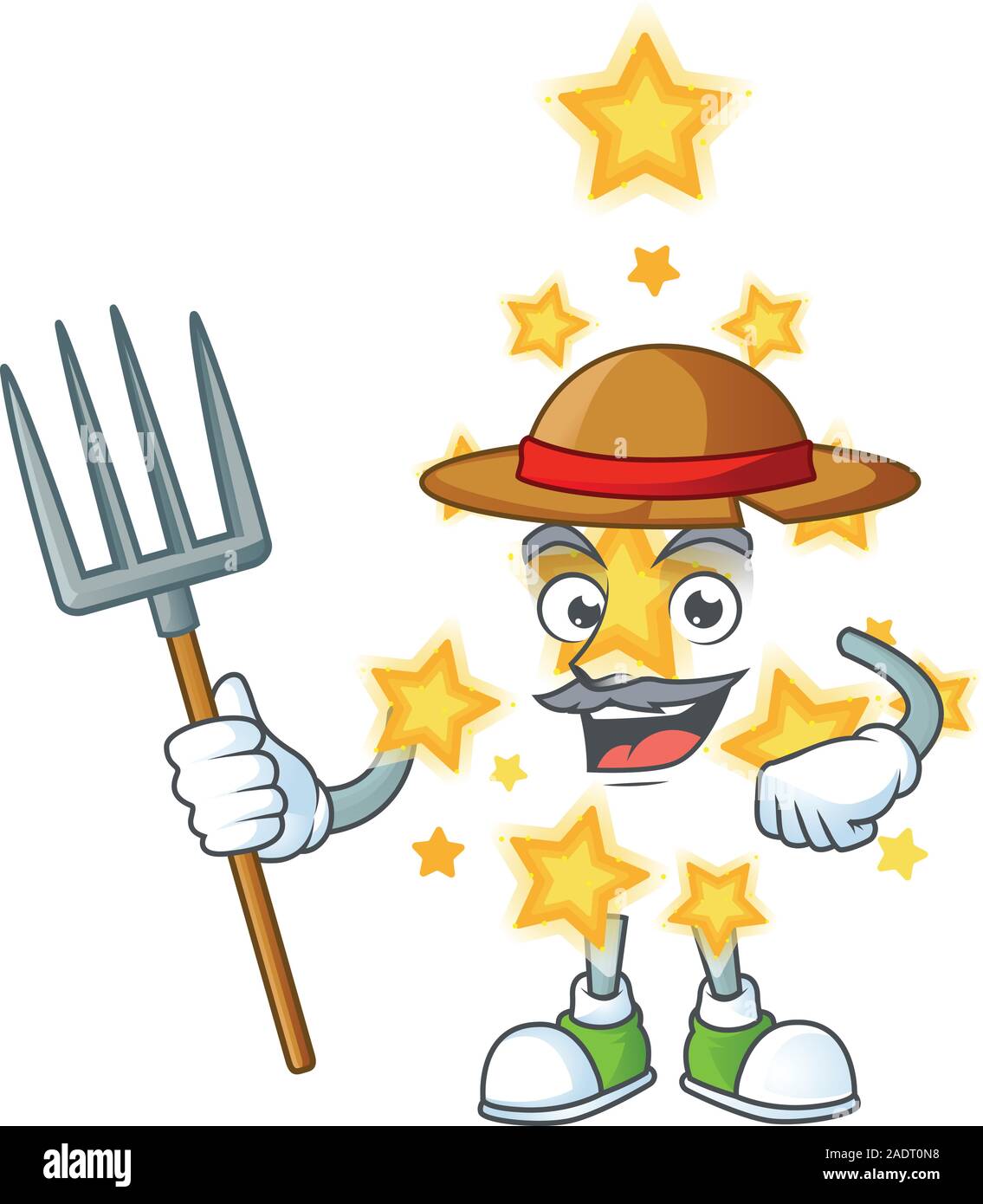 Agricoltore stella di Natale personaggio dei fumetti con hat e strumenti Illustrazione Vettoriale