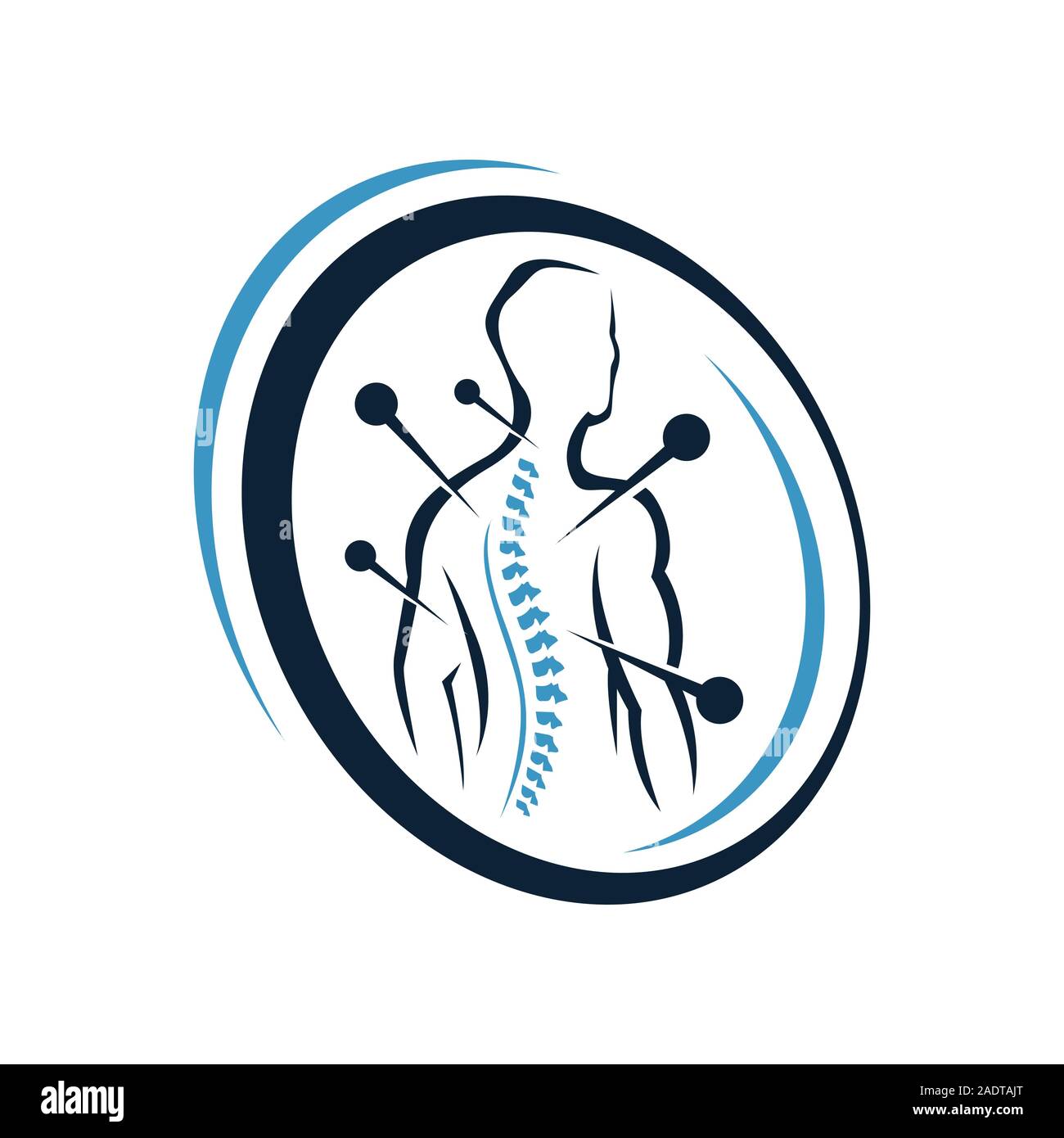 L'agopuntura logo design vettore. Terapia alternativa segno, medicina cinese e benessere concetto icona illustrazione Illustrazione Vettoriale