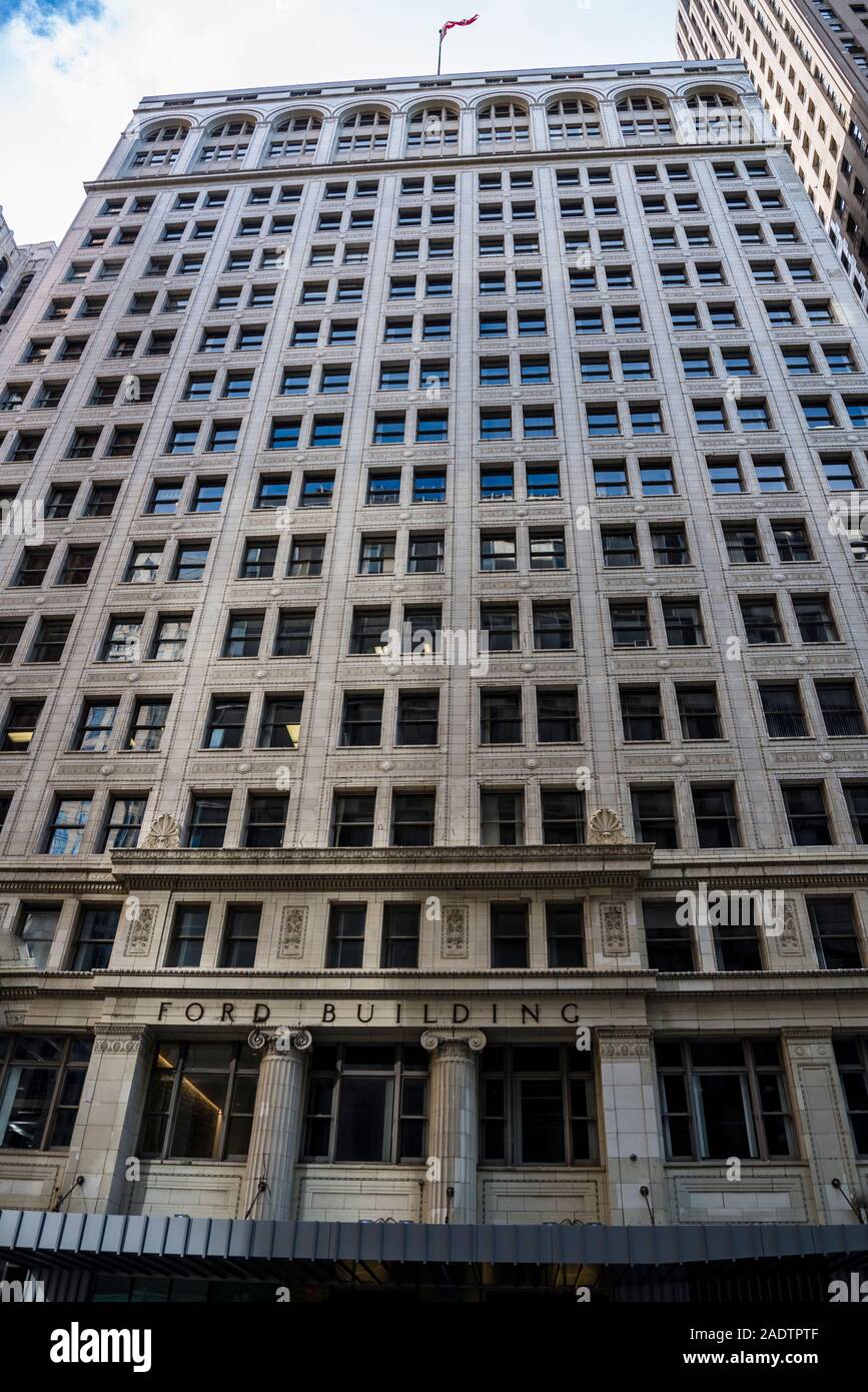 Edificio di Ford a Detroit nel quartiere finanziario, costruito in stile neo-classico di Daniel Burnham, Detroit, Michigan, Stati Uniti d'America Foto Stock