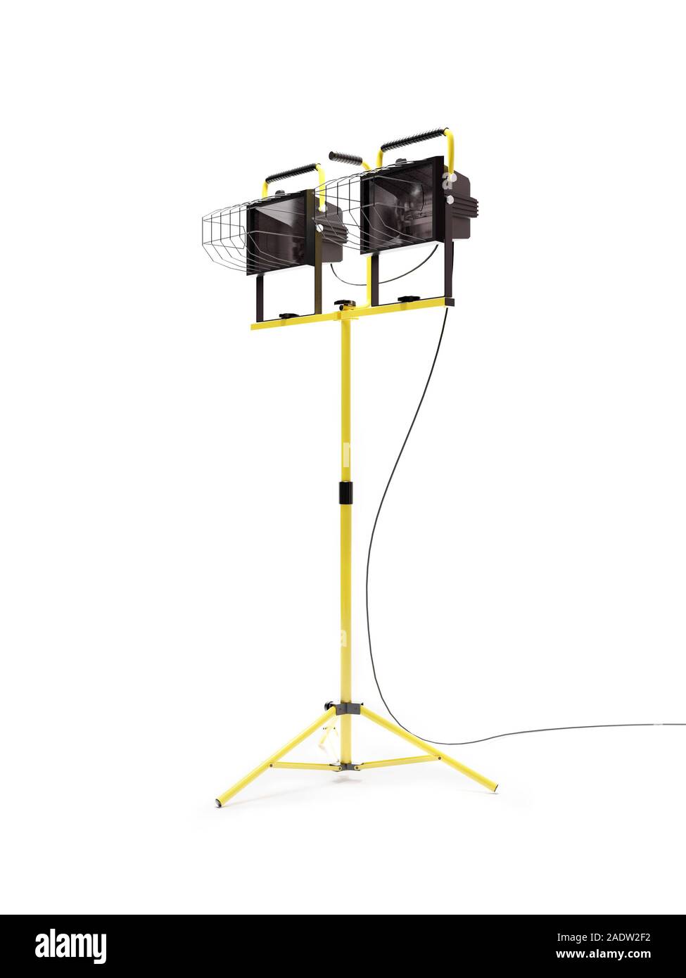 Industriali alogeno portatile a doppia luce sul cavalletto di colore giallo su sfondo bianco Foto Stock
