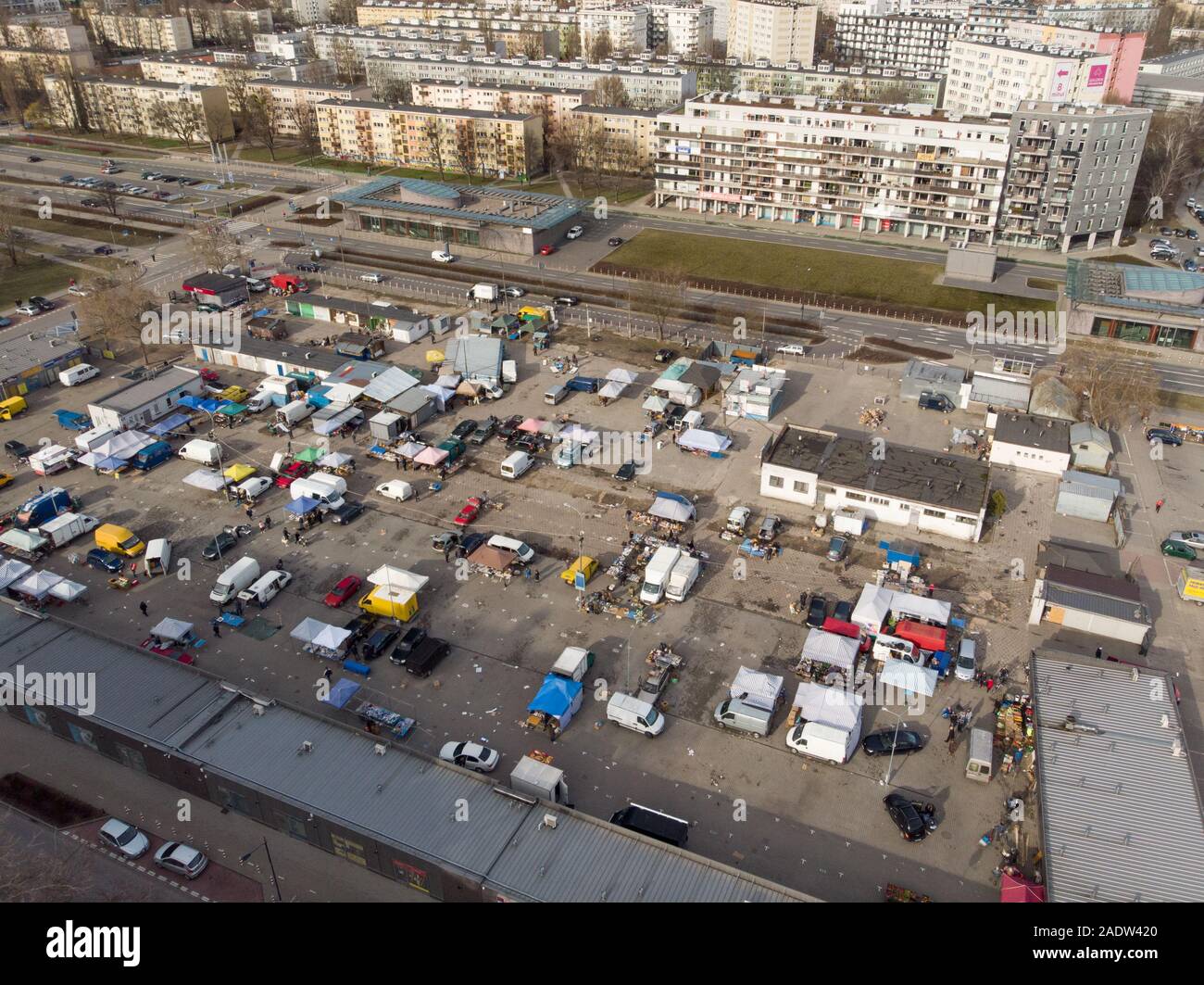 Vista aerea del mercato locale, Varsavia, Polonia Foto Stock