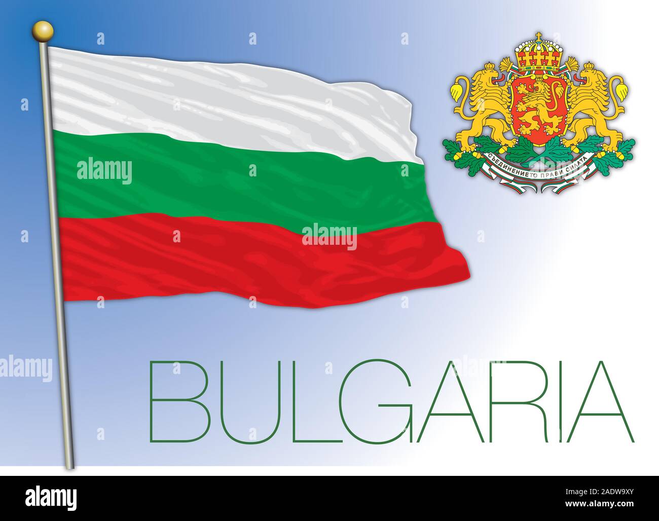 La Bulgaria ufficiale di bandiera nazionale e stemma, Unione europea, illustrazione vettoriale Illustrazione Vettoriale