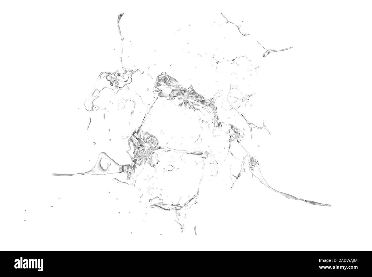 Isolato splash trasparente di spruzzi d'acqua su uno sfondo bianco. Il rendering 3d, 3d'illustrazione. Foto Stock