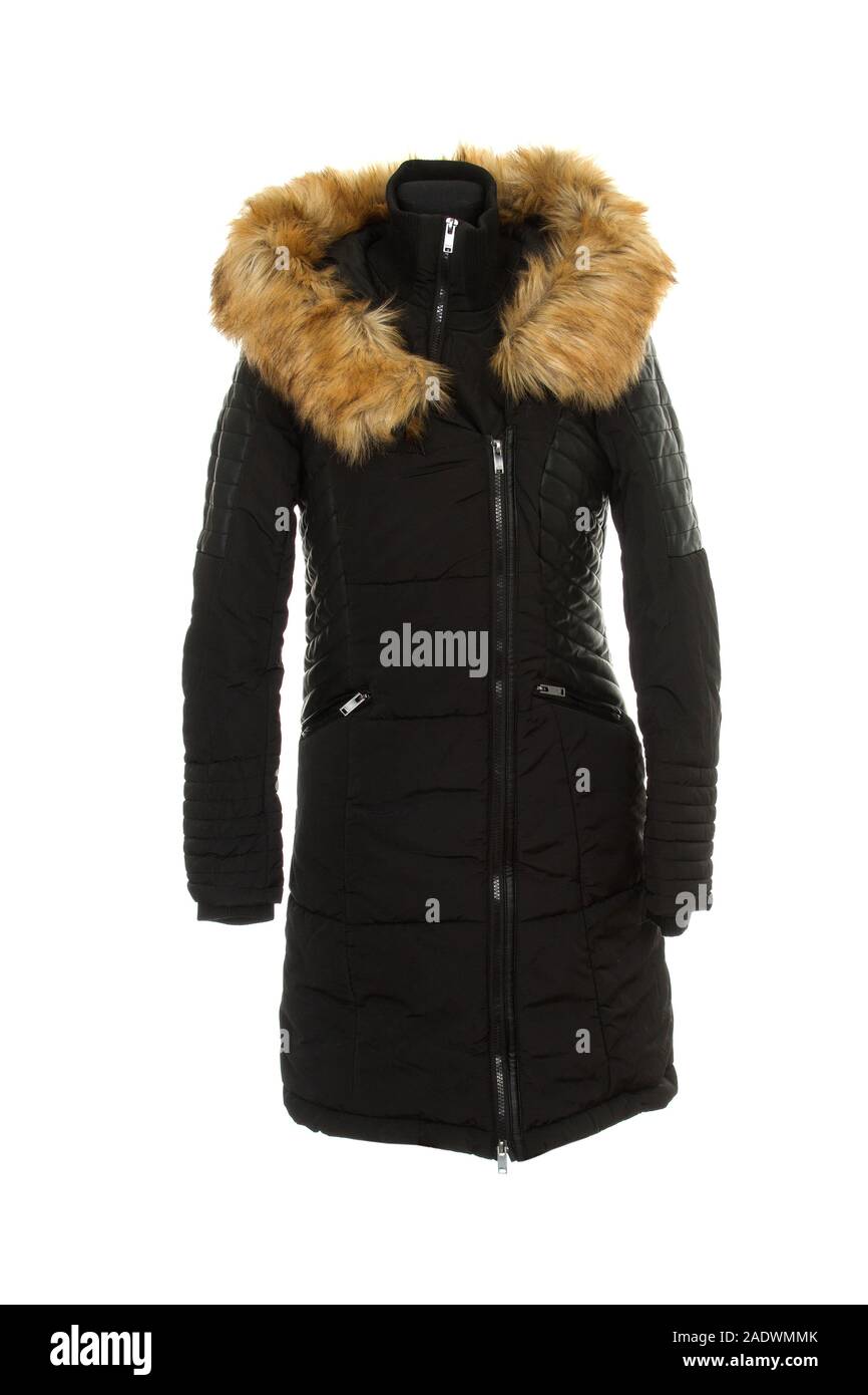 Donna lungo cappotto caldo giubbotto. Giacca invernale isolati su sfondo  bianco Foto stock - Alamy