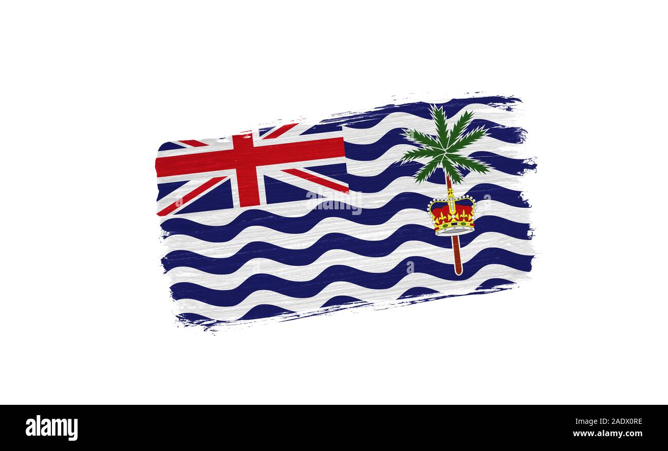 Dipinta a pennello bandiera del Territorio britannico dell'Oceano Indiano isolati su sfondo bianco Foto Stock