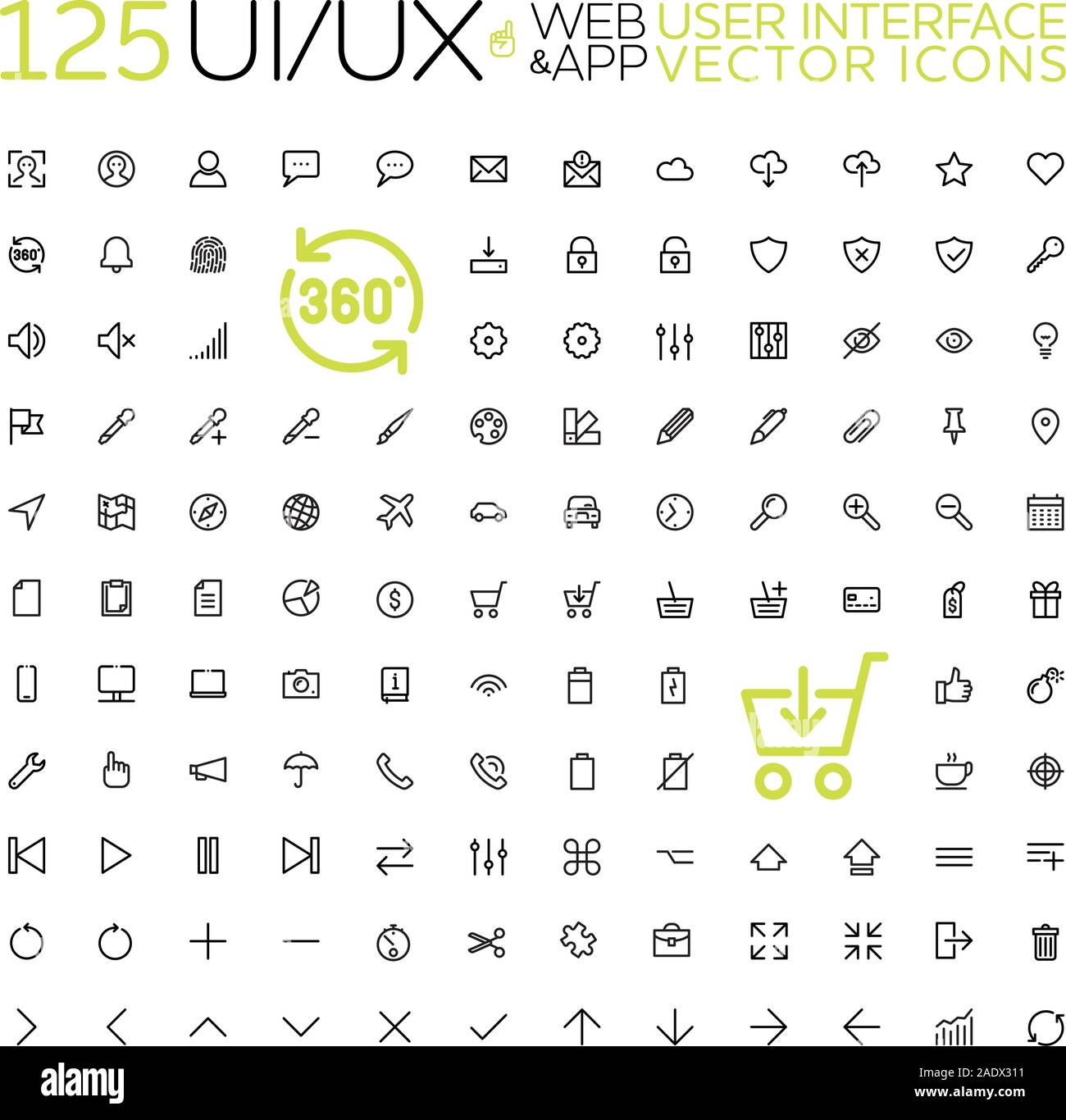 Raccolta di 125 Interfaccia utente Icone di linea. Interfaccia utente e UX i simboli vettoriali per il web e app. Illustrazione Vettoriale