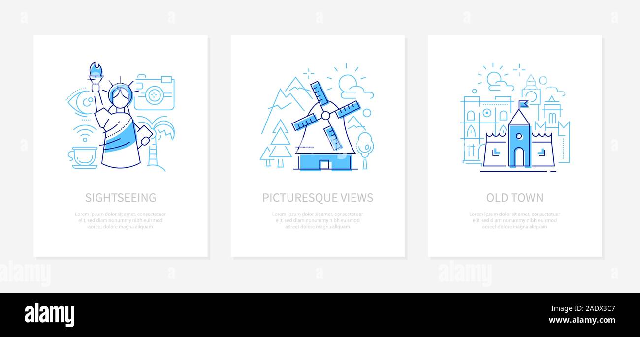 Vacanze e viaggi - linea uno stile di design banner Illustrazione Vettoriale