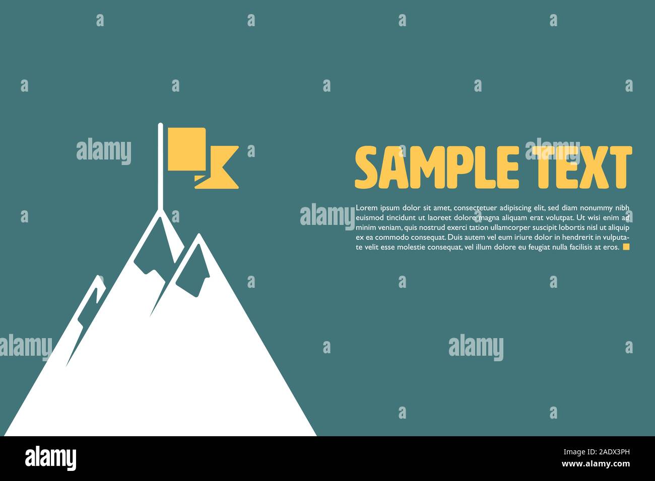 Graphic template vettoriale con bandiera sul picco di montagna e il campione di testo a benzina su sfondo colorato Illustrazione Vettoriale