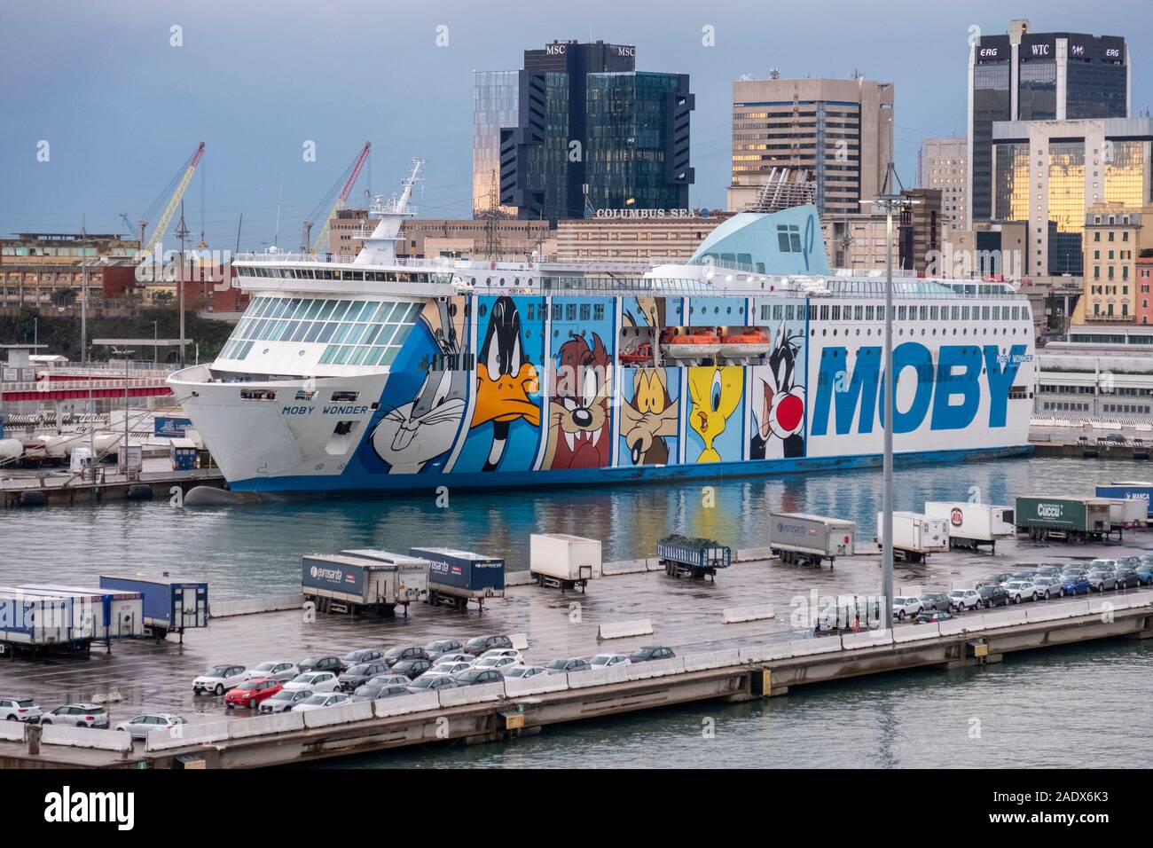 Moby Wonder nave da crociera ancorata a Genova, Italia, Europa Foto Stock