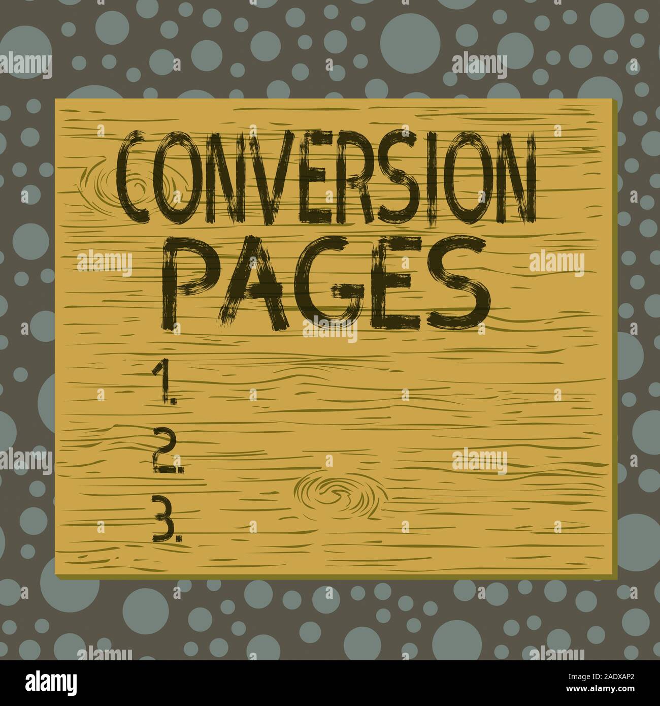 La scrittura della nota che mostra le pagine di conversione. Il concetto di business per compare in risposta al clic su un motore di ricerca rettangolo quadrato unreal cartoon su legno Foto Stock