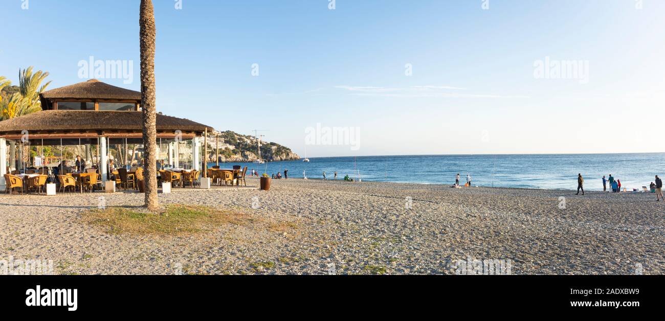 Ristorante bar Mediterranean Beach a la Herradura, Andalusia, Spagna. Foto Stock