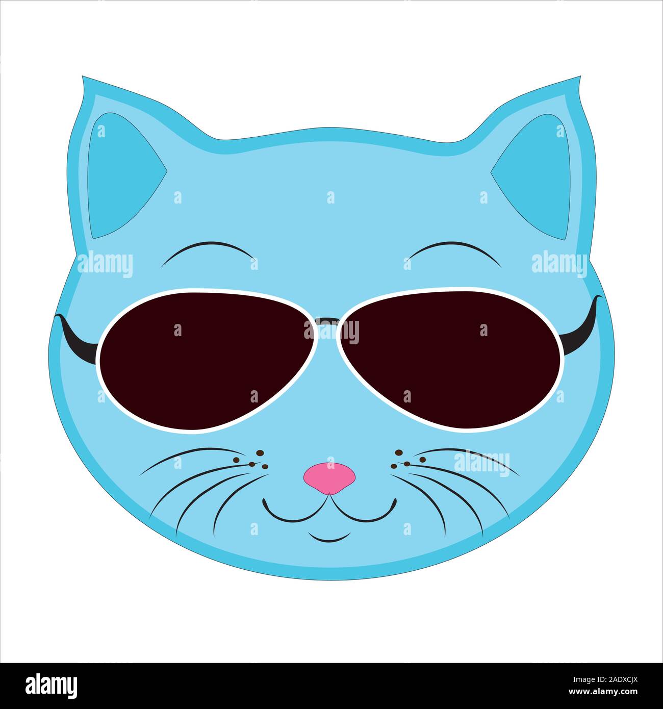 Disegno piano di un gatto . Un Emoji di un gatto blu faccia in occhiali da  sole.. Segni e simboli del gatto. Vettore Immagine e Vettoriale - Alamy