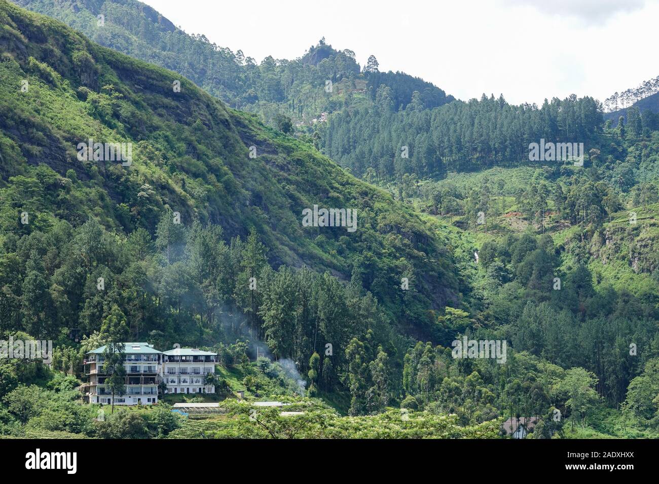 Paesaggio di montagna in una valle verde nella parte centrale dello Sri Lanka Foto Stock