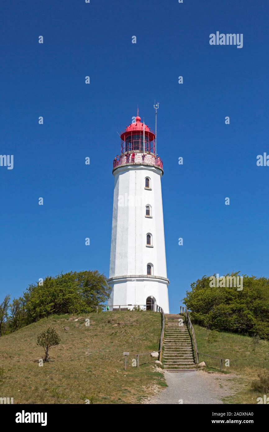 Dornbusch Lighthouse / Leuchtturm Dornbusch a Schluckswiek sull'isola tedesca di Hiddensee, Meclenburgo-Pomerania Occidentale, Germania Foto Stock