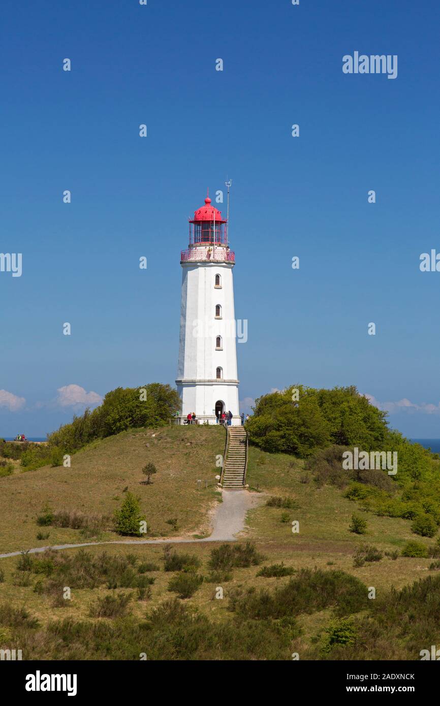 Dornbusch Lighthouse / Leuchtturm Dornbusch a Schluckswiek sull'isola tedesca di Hiddensee, Meclenburgo-Pomerania Occidentale, Germania Foto Stock