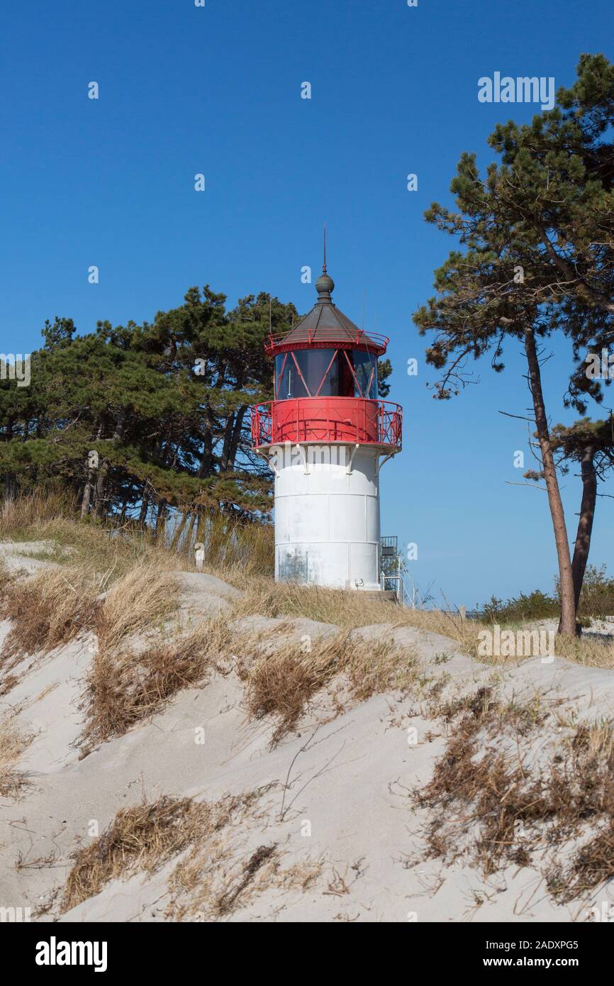 Gellen lighthouse / Gellen Leuchtfeuer sull'isola tedesca di Hiddensee, Meclenburgo-Pomerania Occidentale, Germania Foto Stock