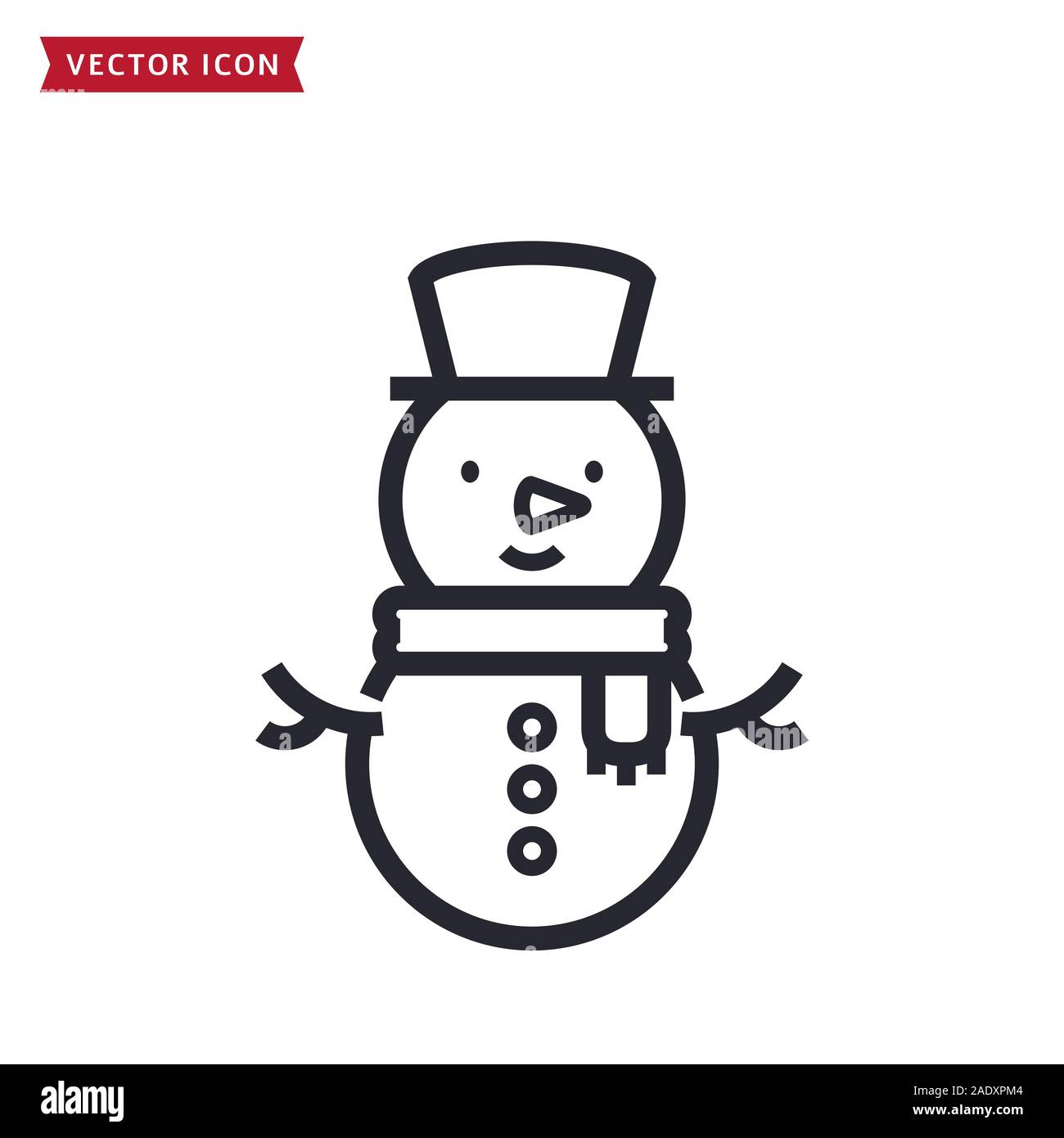 Pupazzo di neve icona. Simbolo di linea per la vacanza invernale o temi di Natale. Profilo di vettore illustrazione isolato su uno sfondo bianco. Illustrazione Vettoriale