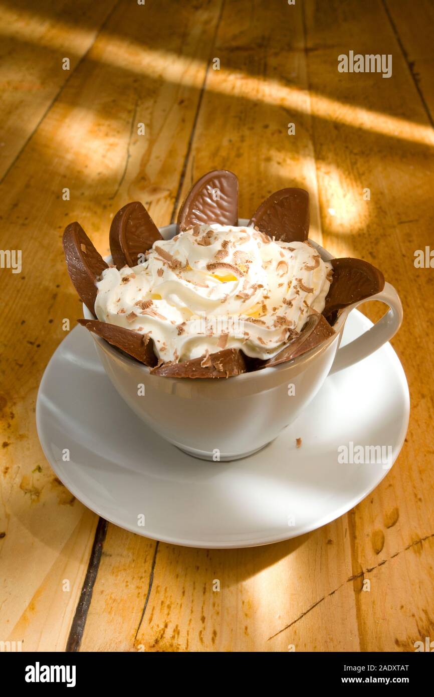 Calda bevanda al cioccolato con panna e cioccolato di segmenti di arance Foto Stock Calda bevanda al cioccolato con panna e cioccolato di segmenti di arance Foto Stock
